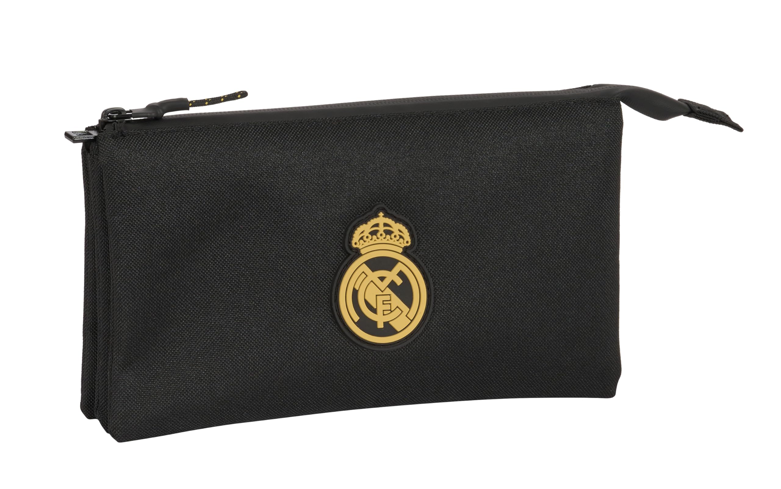 Safta Real Madrid 3ª EQUIPACIÓN - Portatodo Triple, Estuche Infantil, Estuche Niño, Ideal para Niños en Edad Escolar, Cómodo y Versátil, Calidad y Resistencia, 22x3x12 cm, Color Negro