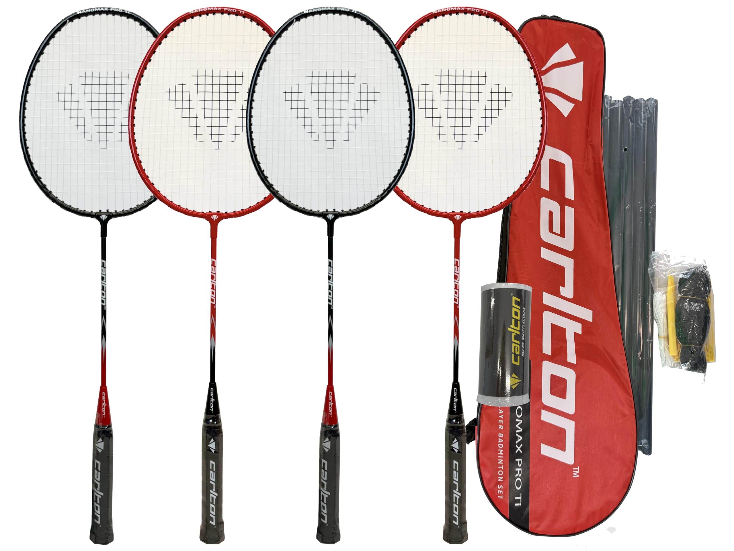 Carlton Nanomax Pro Ti Badminton Set, 4 Player Set with Rackets, Carry Cover, Shuttles, Net & Posts for instant play.