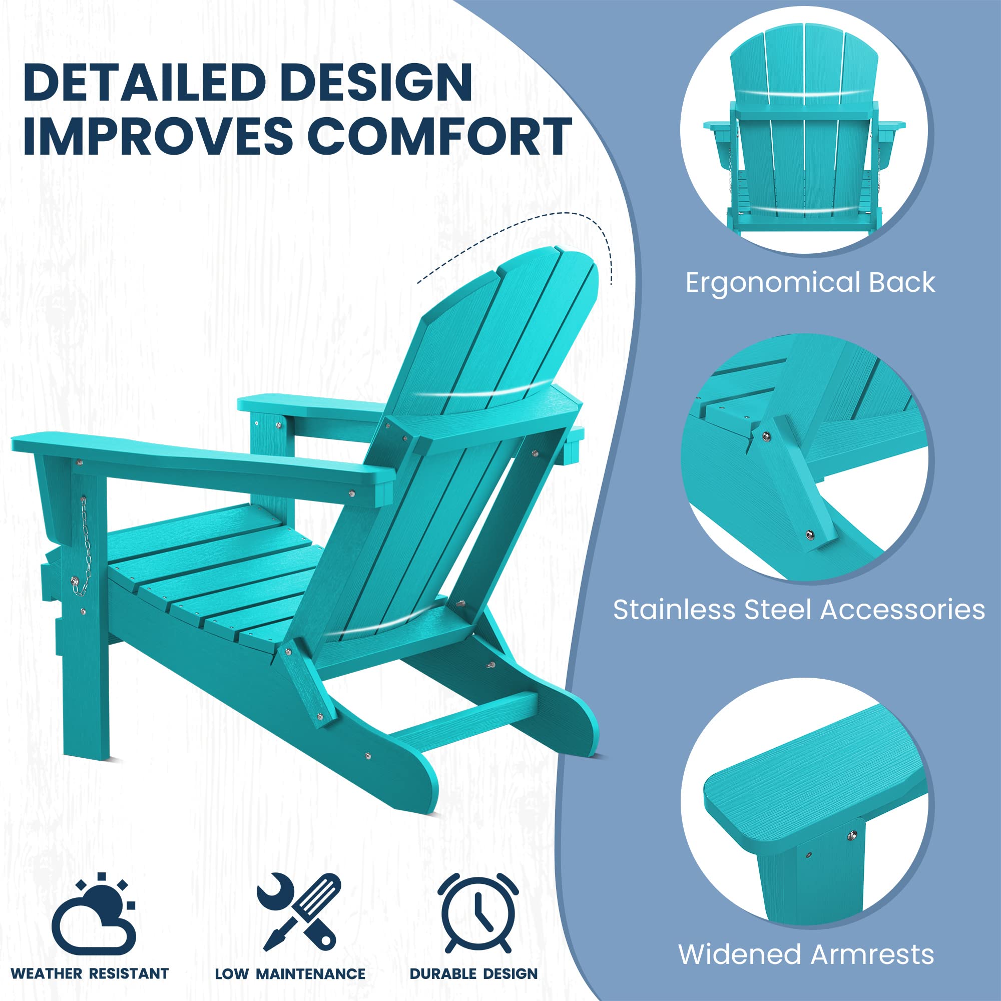 Folding Adirondack Chairs (Set Of 2) - HDPE, Gray, With Cup Holders & 3 Reclining Positions, 380 Lb Capacity