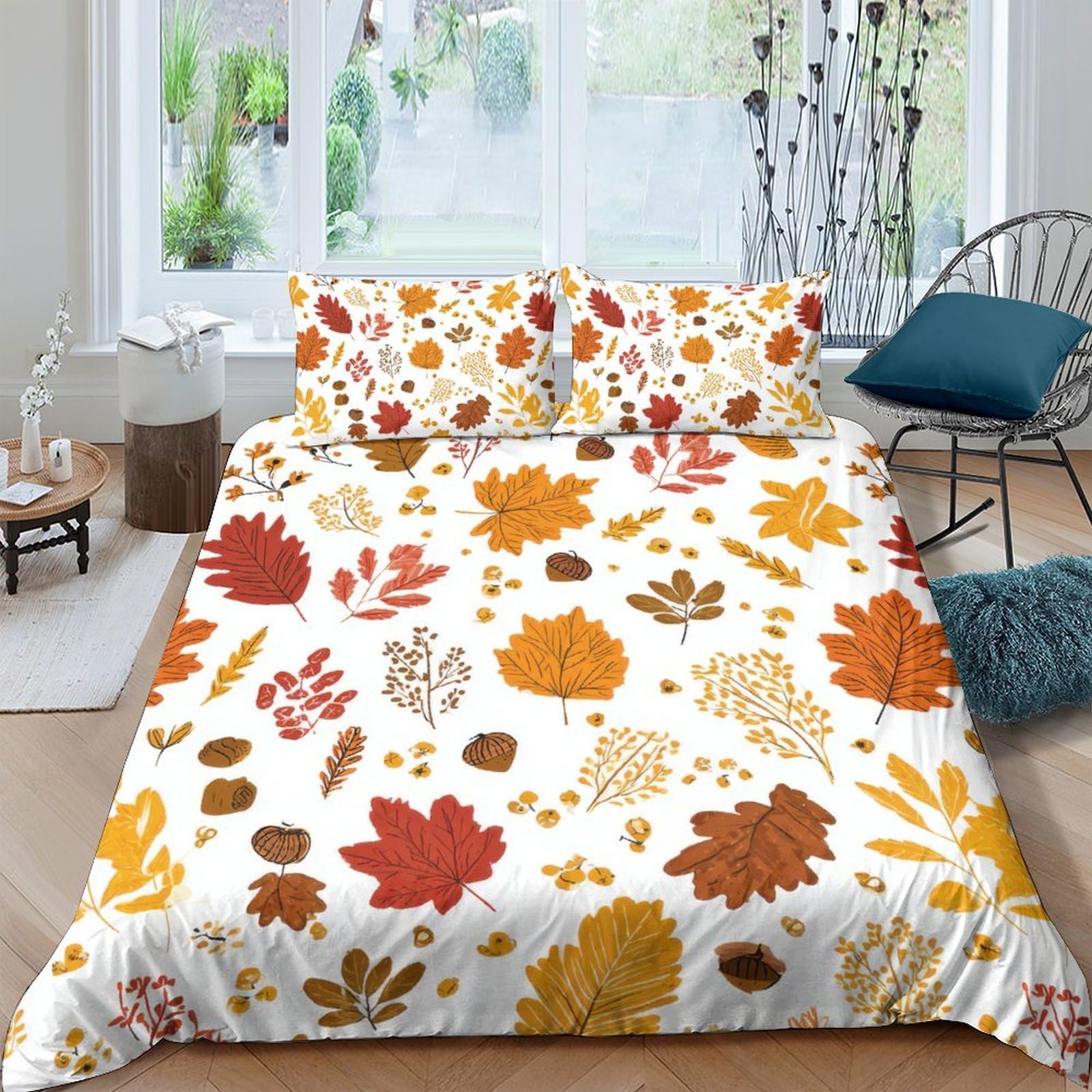 Ctjqhvkz Style-4 3D Printed Autumn Leaves Fitted Sheet Microfiber Soft Anti-Slip Fall Forest Mattress Cover Decor Bedroom Guestroom Single（135X200cm）