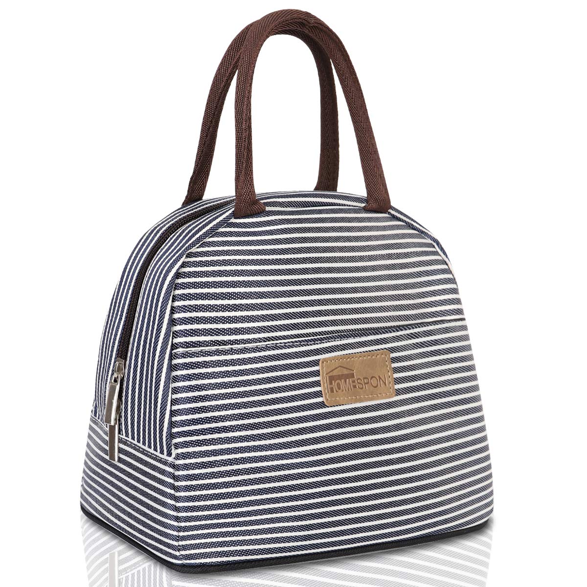 HOMESPON Lunch Bag Insulated Tote Bag Lunch Box Resuable Cooler Bag Lunch container Waterproof Lunch holder for Women/Men(Navy & White Stripe, Large)