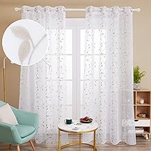 Deconovo Set of 2 Embroidered Linen Effect Net Curtains with Eyelets 140 x 240 cm