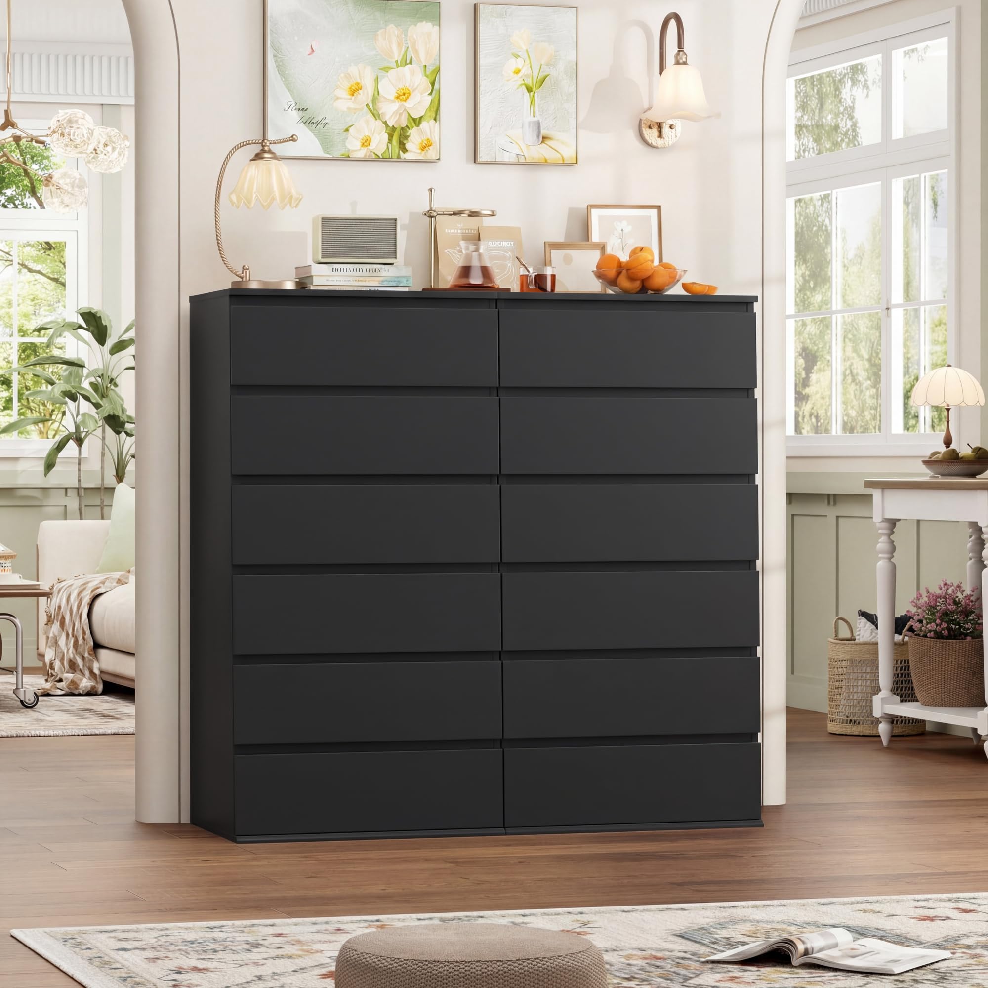 black 6 dresser drawer Amazon.com: FOTOSOK Black Dresser, 6 Drawer Dresser, Modern Tall Black  Storage Chest of Drawers Wood Dressers with Metal Sliding Rail, Handleless Drawer  Cabinet for Home & Office : Home & Kitchen