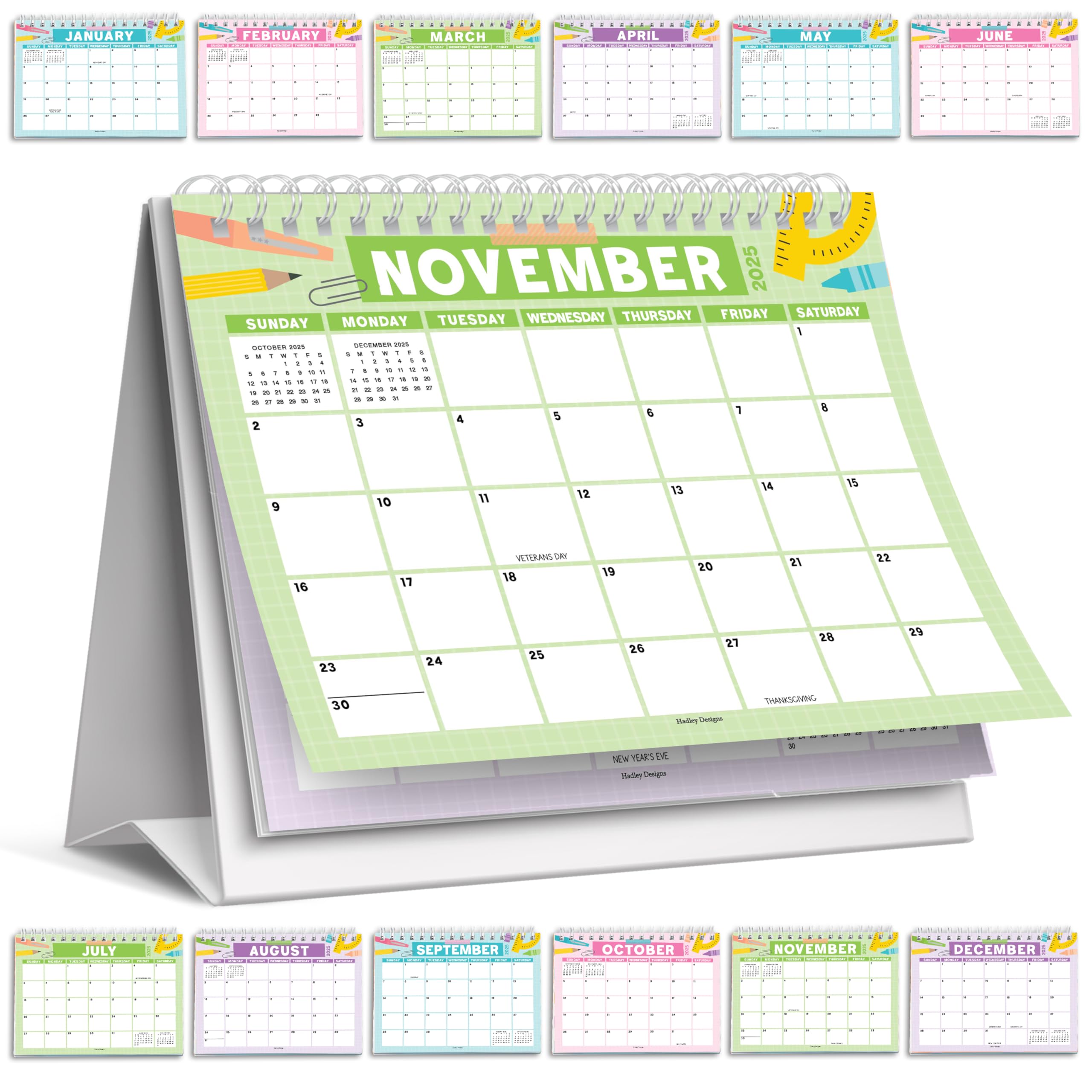 Hadley Designs Small Desk Calendar 2025-2026 Standing Flip – 18-Month Flip Calendar for Desk, Ideal for Office, Home, & Classroom – Cute Monthly