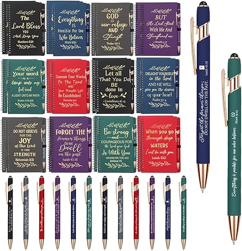 Engrowtic Juego de 48 piezas de regalo cristiano con versículo bíblico, cuaderno en espiral, diarios de oración, bolígrafos religiosos inspiradores,