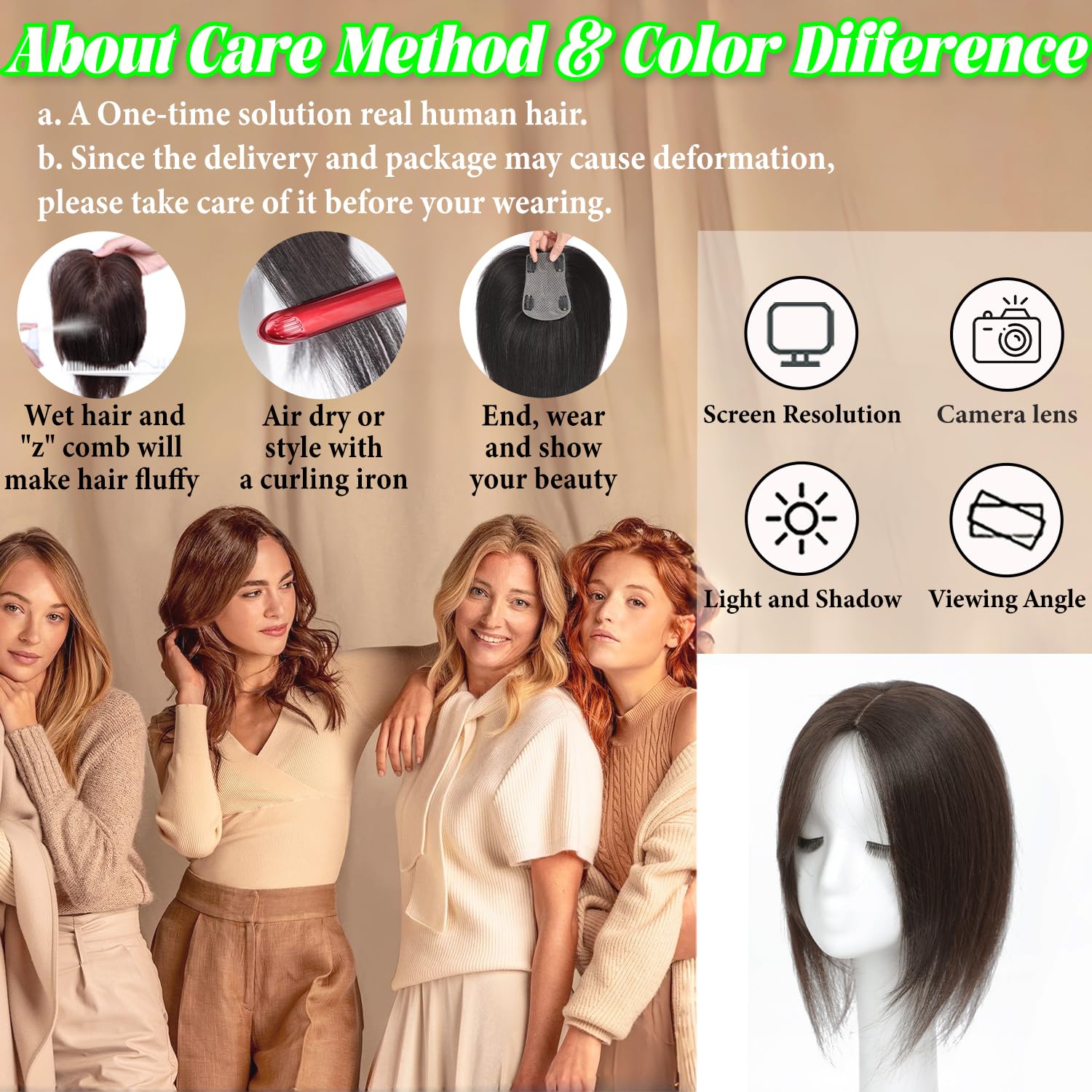 Human Hair Topper with Wispy Bangs for Thinning Crown, 14 Inch Amazon.com : CROWN GUIDE Hair Toppers for Women with  main image 4