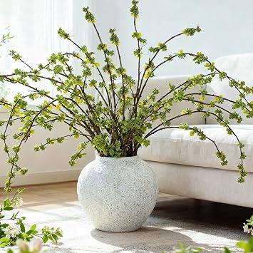 Zeyune 10 Pcs Artificial Branches with Green Buds 40" Evergreen Faux Plastic Plant Stem Picks Sprigs for Vase DIY Home Office Wedding Party Indoor and Outdoor Spring Decor, No Vase Regular Style