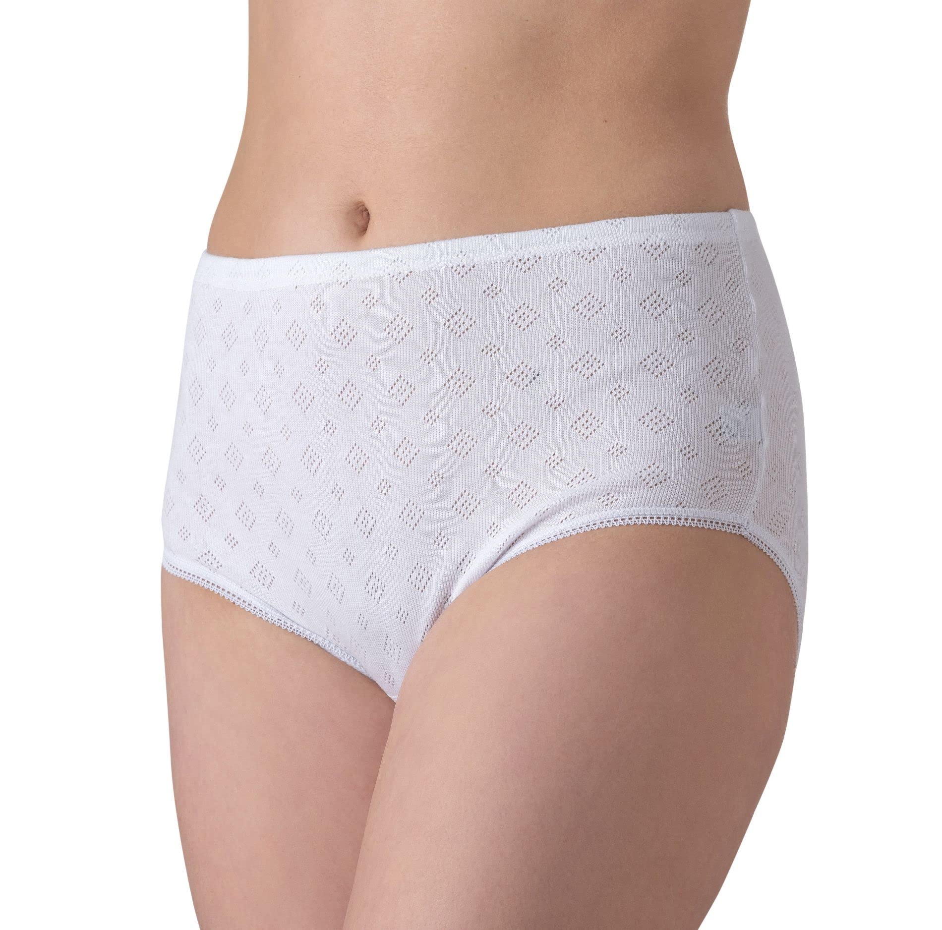 Lot 6 Culottes Femme Coton Classiques Taille Haute Perforées Dentelle – Respirantes, Confortables Grandes Tailles – Made In Italy