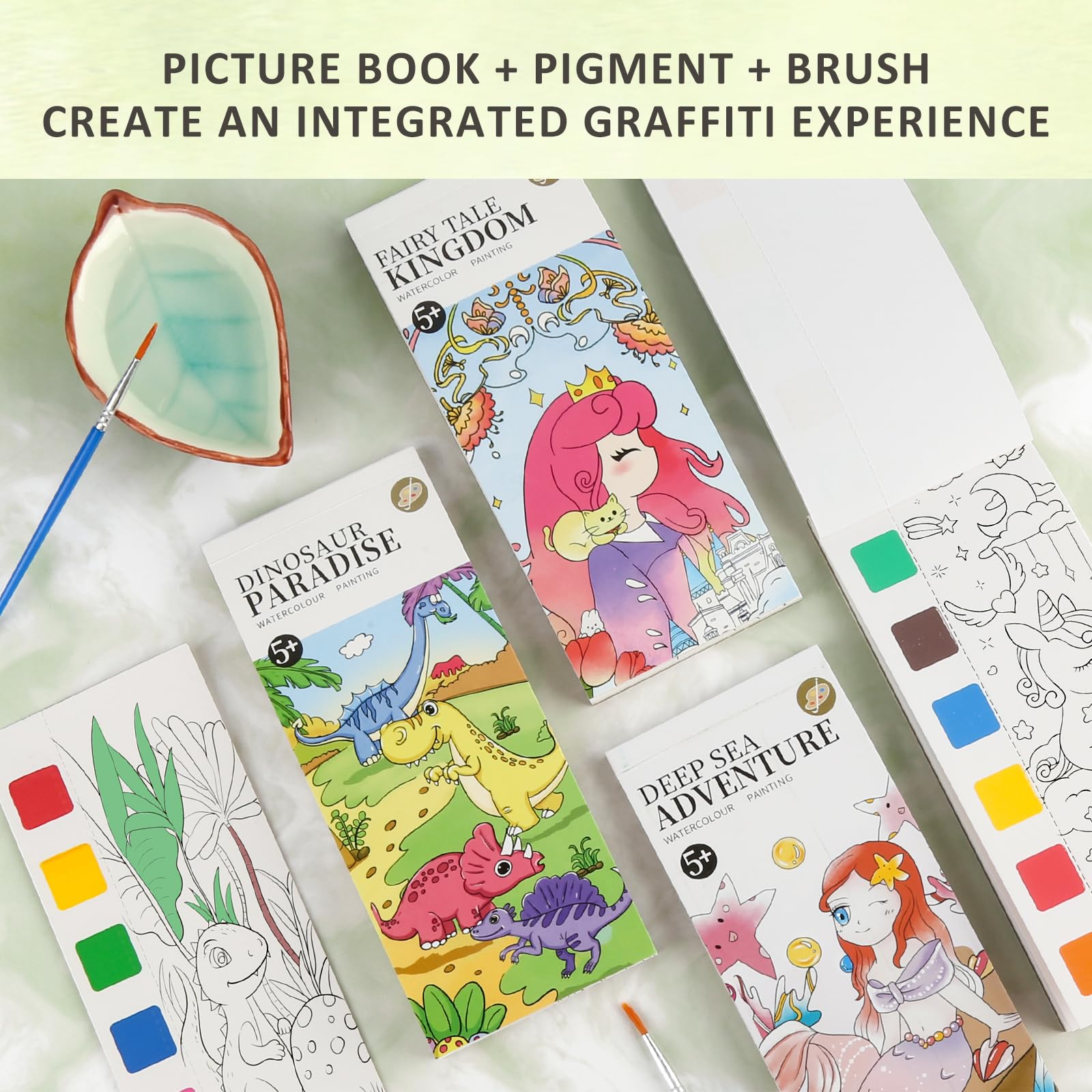 6er-Set Aquarell-Malbuch Für Kinder – Mit Wassertankpinsel, 72 Seiten, Messfrei & Leicht Zu Tragen