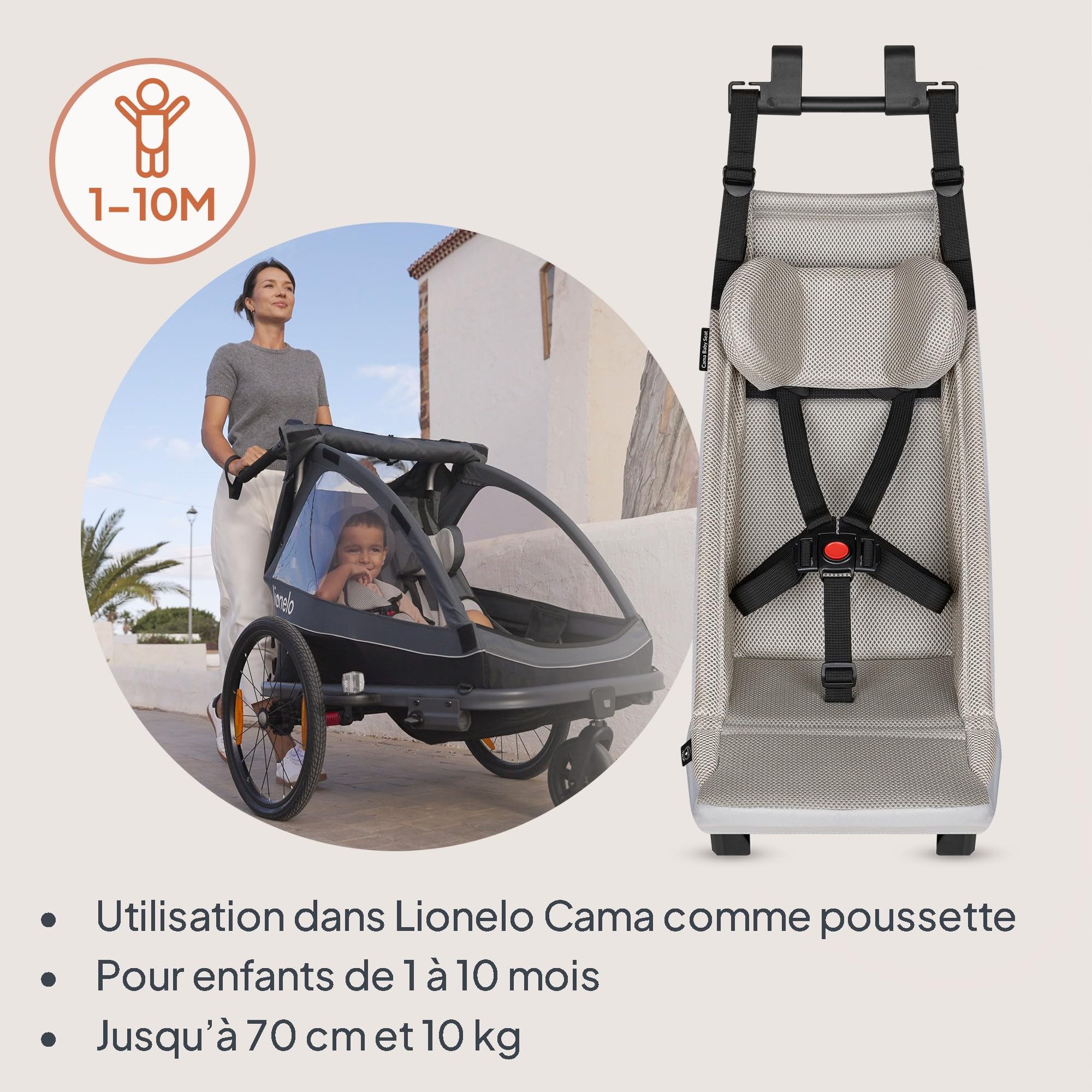Lionelo Cama Baby Siège Suspendu pour Nouveau-né, hamac Respirant avec Harnais à 5 Points, Utilisation Uniquement en Mode Poussette, Montage Rapide, Utilisation bébé Compatible avec Poussette Cama