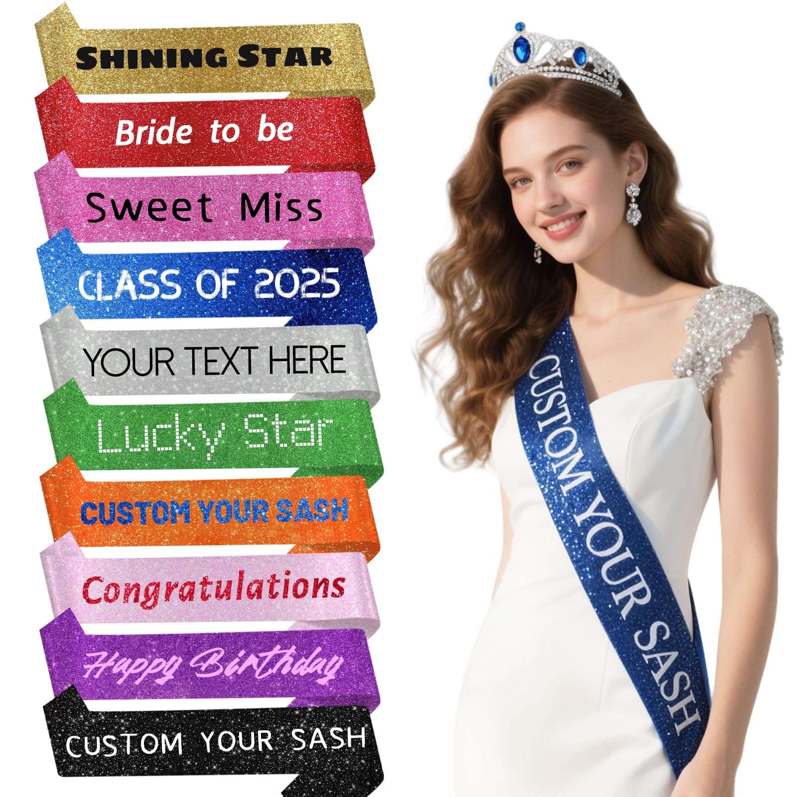 Personalised Sash for Birthday Graduation Party, Custom Sash with Text Logo, Make Your Own Sash, Custom Sashes for Women Men, Customizable Sashes for Pageants Wedding Bachelorette (Style 2)