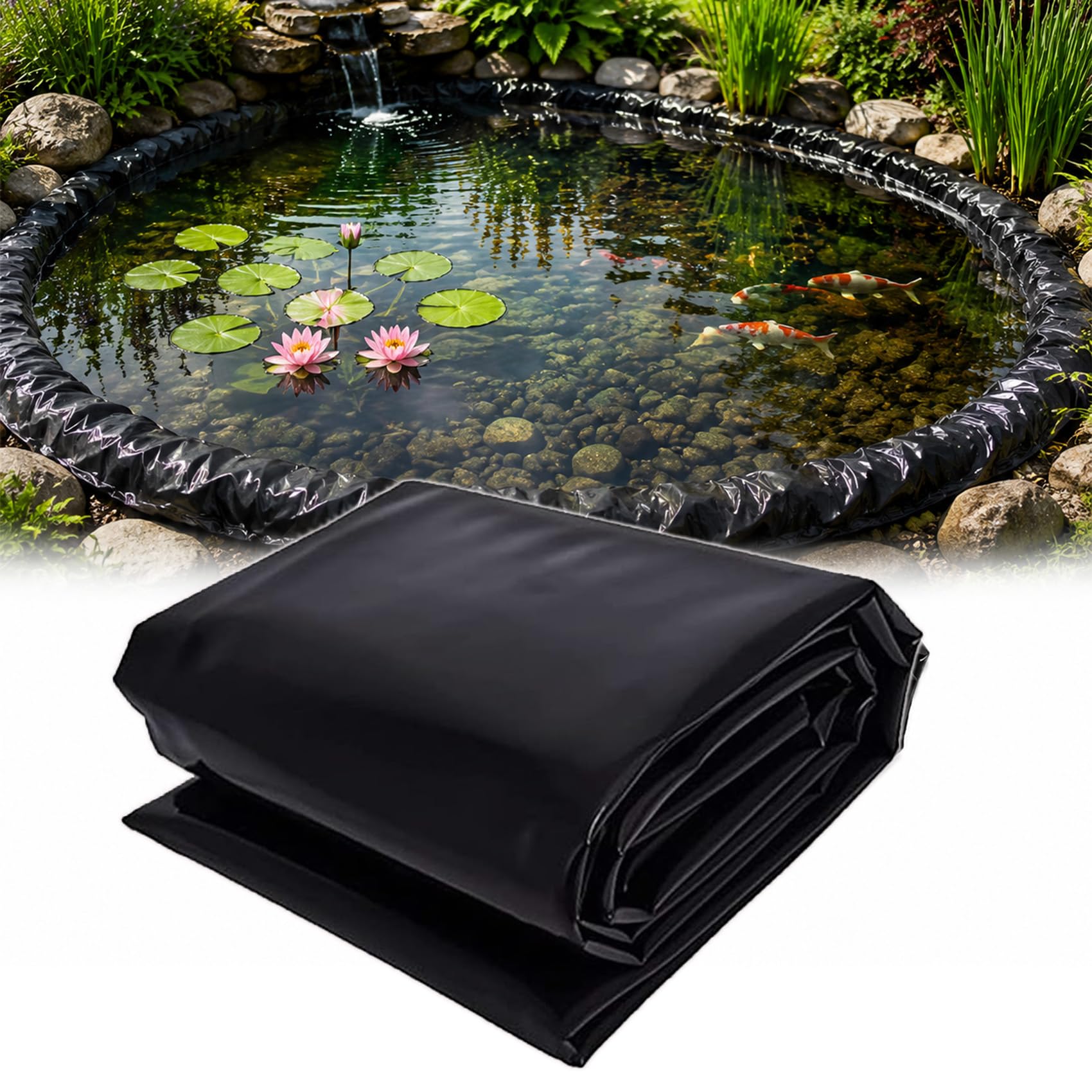 membranas para estanques amplios, recubrimientos HDPE, Capas elásticas, láminas oscuras, estanques cría koi, depósitos jardín, Fuentes acuáticas