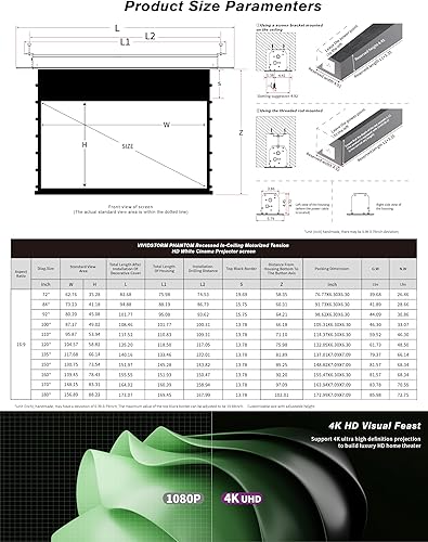 Miniatura 6 de VIVIDSTORM - Pantalla de proyector de cine blanco con tensión motorizada Phantom empotrada en el techo desde 2004-72 pulgadas para proyector normal,