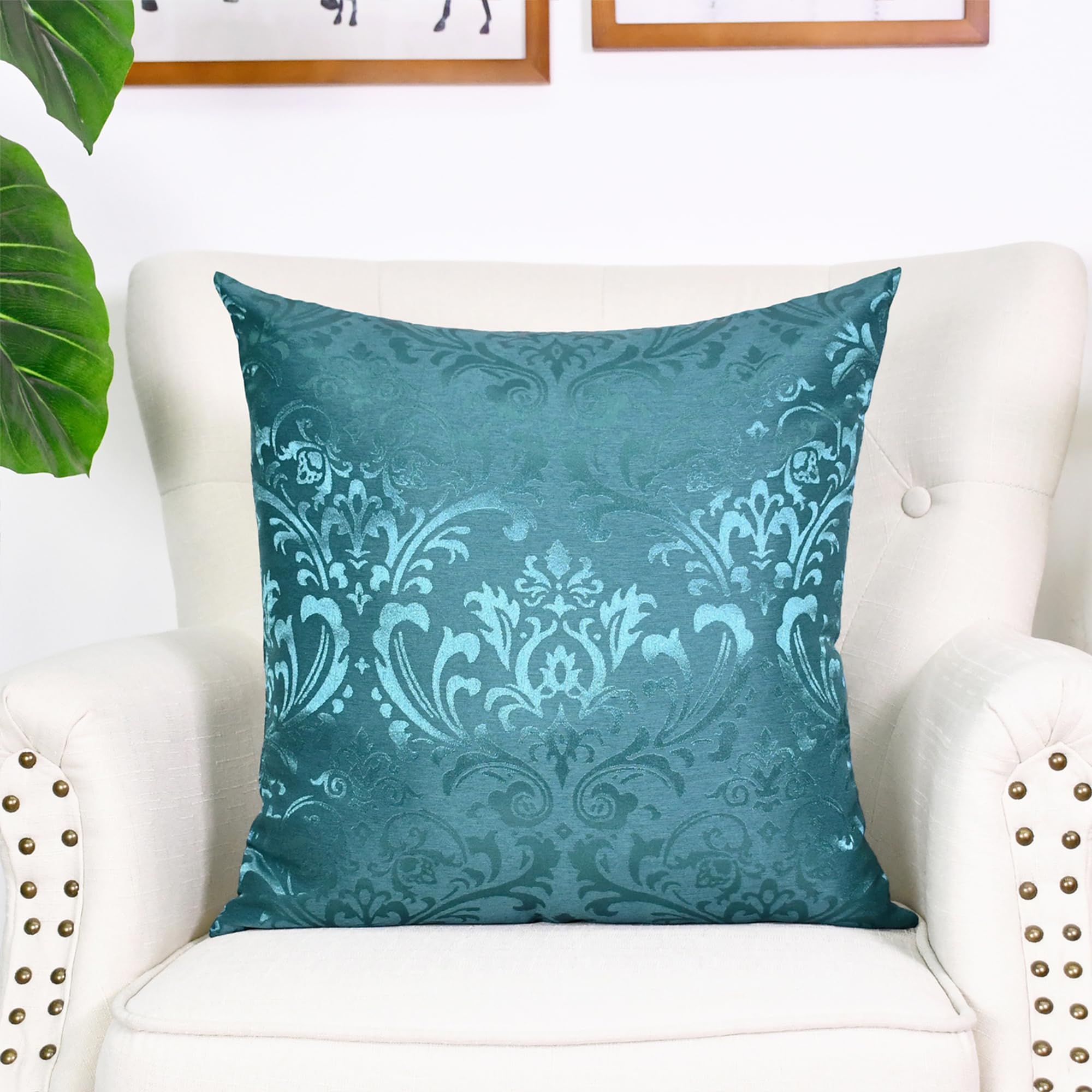 CaliTime Kissenbezüge Set - 2x Vintage Damast Hüllen 45x45cm Gold