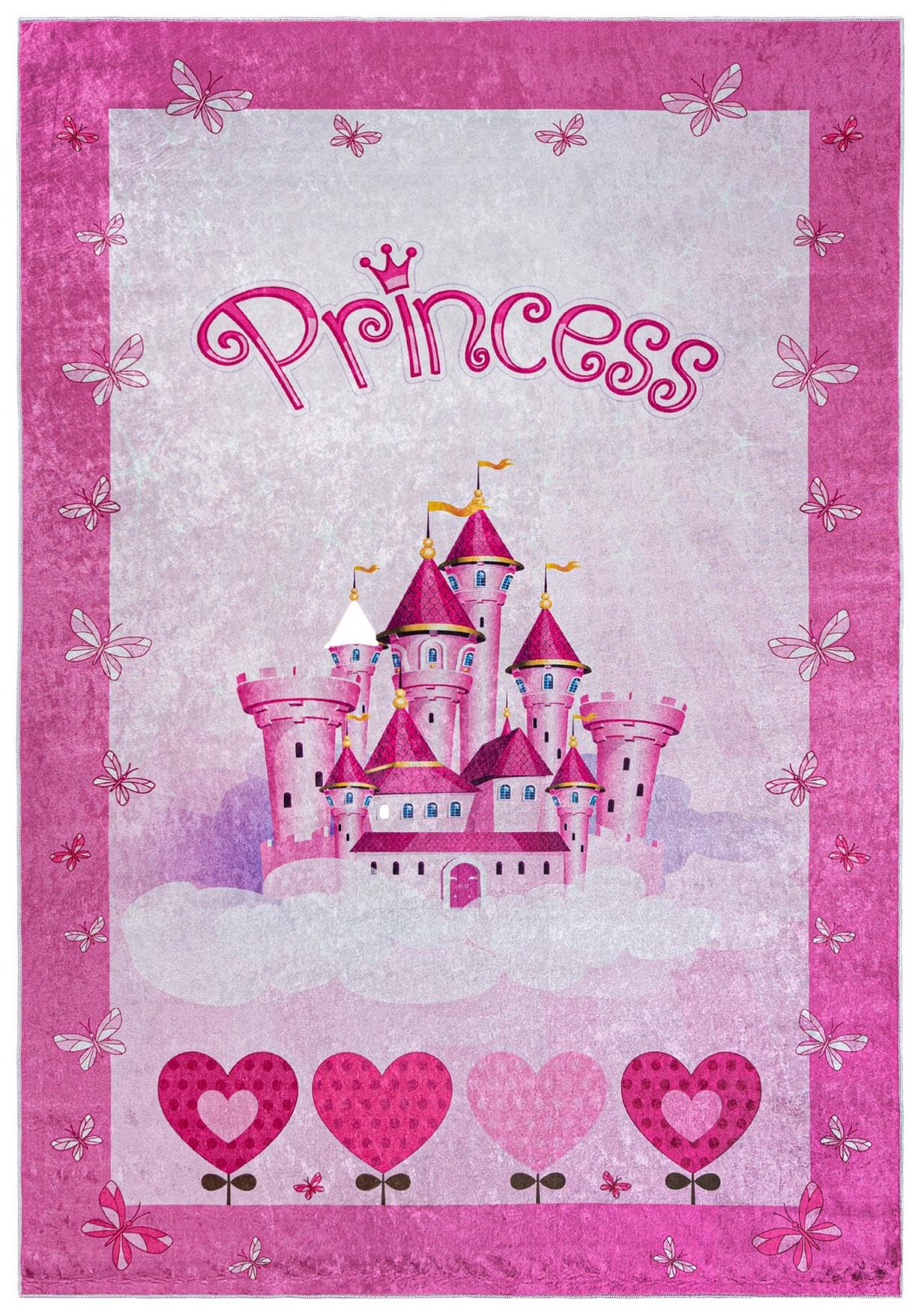 Mazovia Tappeto Salotto - Tapeto Stampato Pelo Corto - Morbido Tappeto Camera da Letto - Antiscivolo Tapeto EMMA - Tappeto Bambini Motivo Castello della Principessa - Rosa Pink 140x200cm