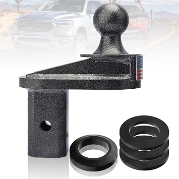 4" Offset Gooseneck Ball Extender with Anti-Rattle PU Washers, Square Base 2-5/16" Ball, 2" Rise, Coupler Support, Reinforced Gusset for Square Turnover Ball Hitches