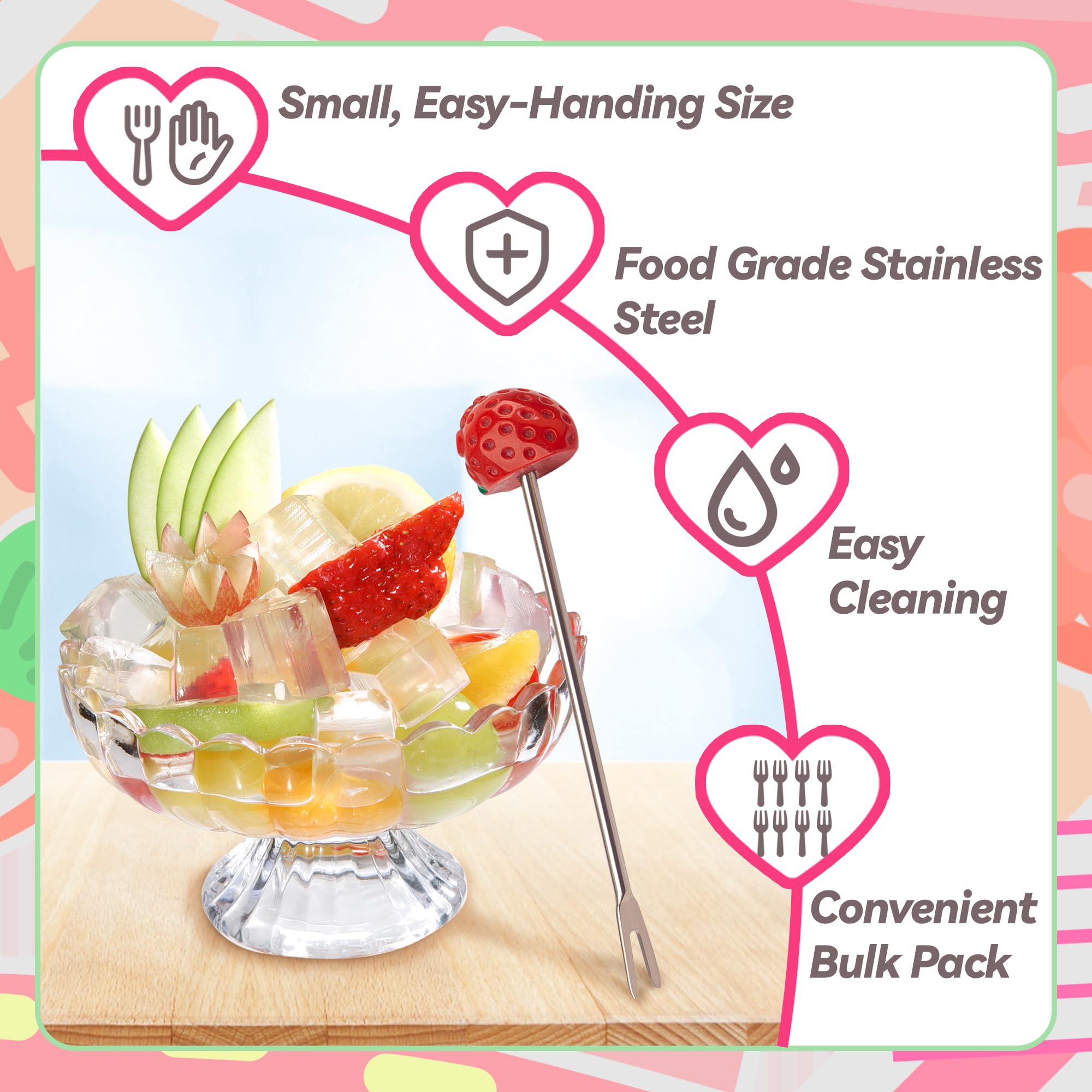 Set of 10 Strawberry Stainless Steel Fruit forks and 1 Strawberry Holder, Fruit Forks Dessert Forks Salad Forks Food Picks — Amazon image 3