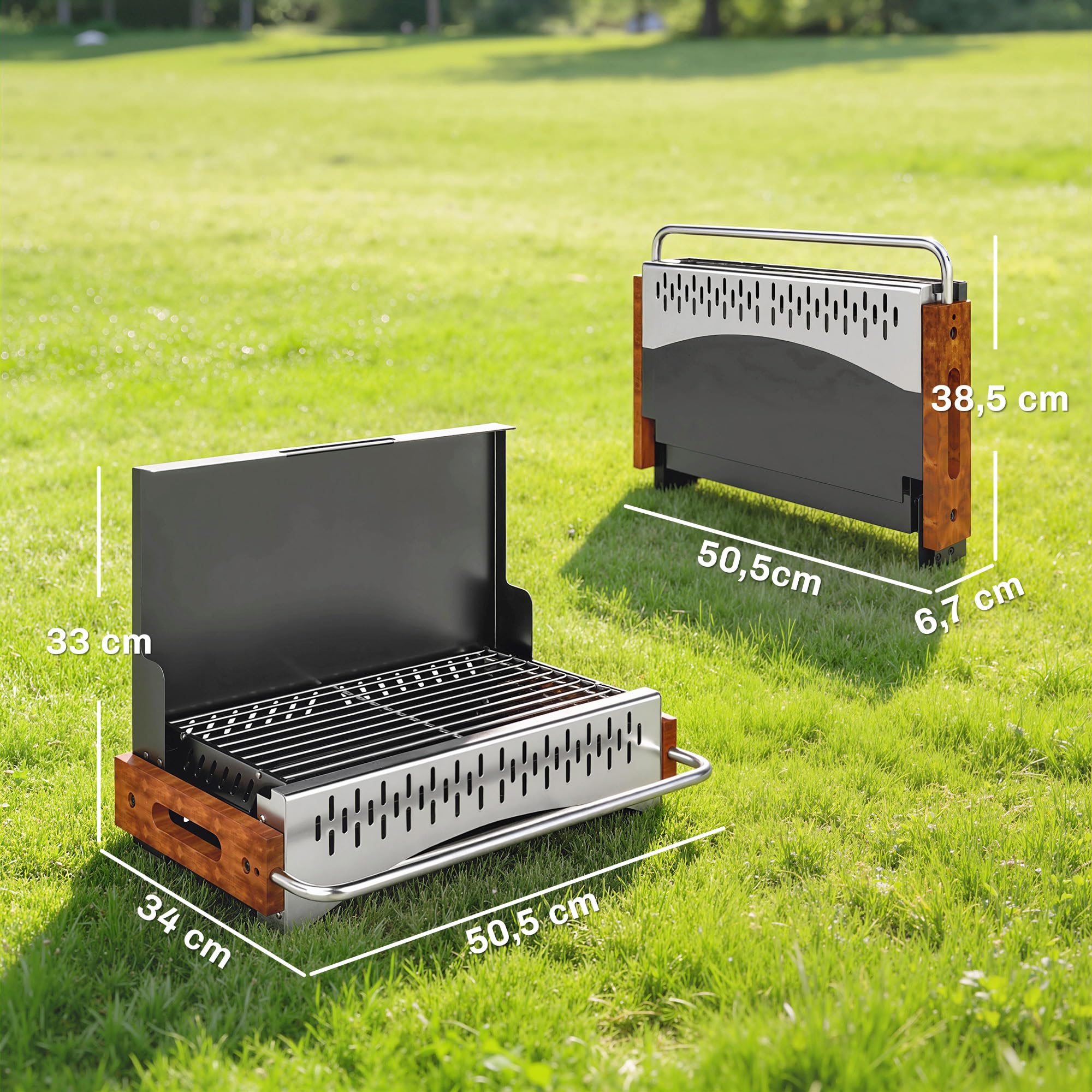 Outsunny Barbacoa de Carbón Plegable, Portátil, 50,5x34x33 cm Negro | Bandeja de Carbón Extraíble, Camping, Picnic, Fiesta en Jardín