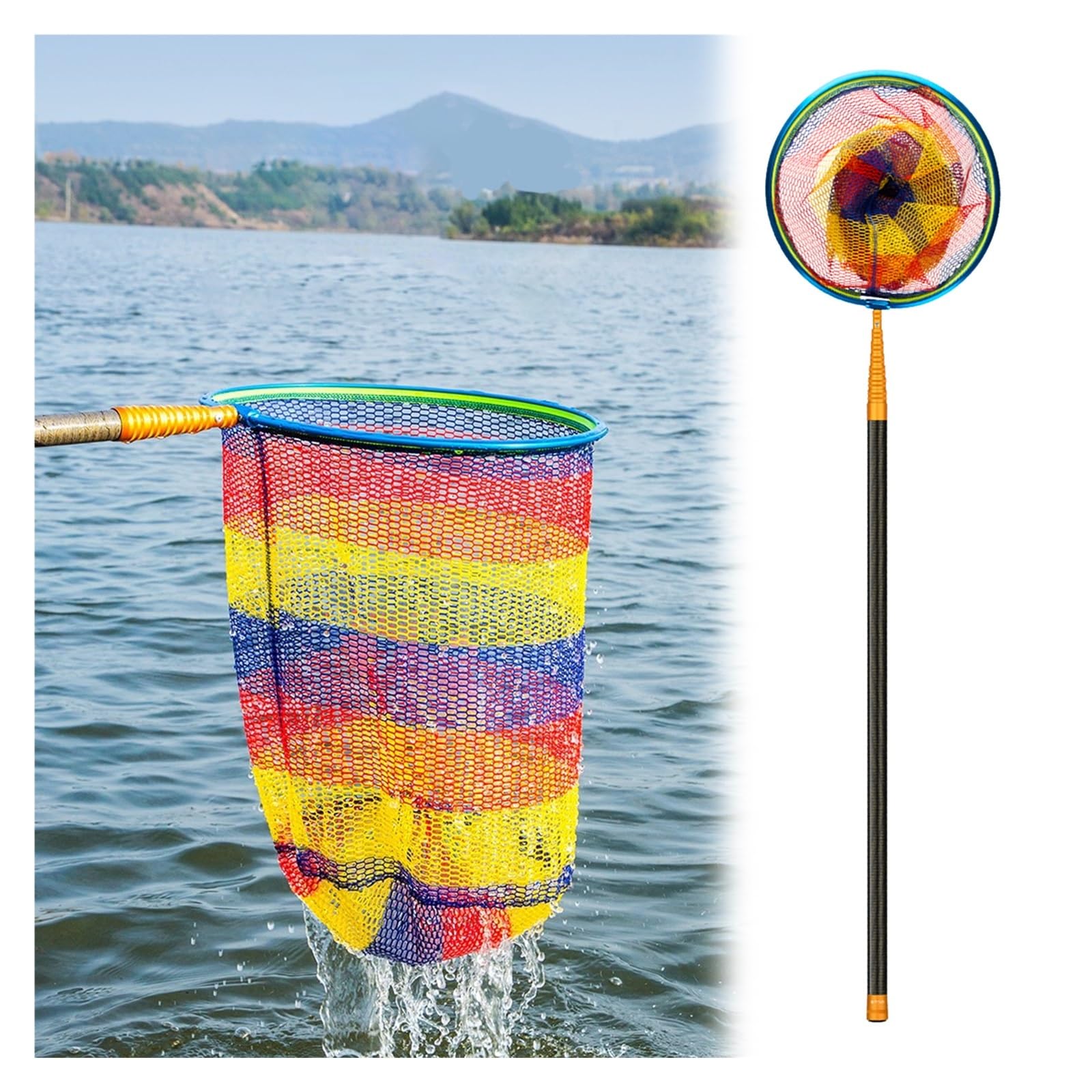 Épuisette de pêche Épuisette de pêche télescopique avec poignée, Canne à pêche légère en Fibre de Carbone pour Saumon, équipement de pêche en Kayak Portable pour Hommes et Femmes(8 m/26.2 ft)