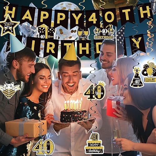 Miniatura 6 de Cartel de cumpleaños de oro rosa con purpurina número 50, decoraciones de feliz cumpleaños de 50 años, pancarta colgante de remolinos colgantes para