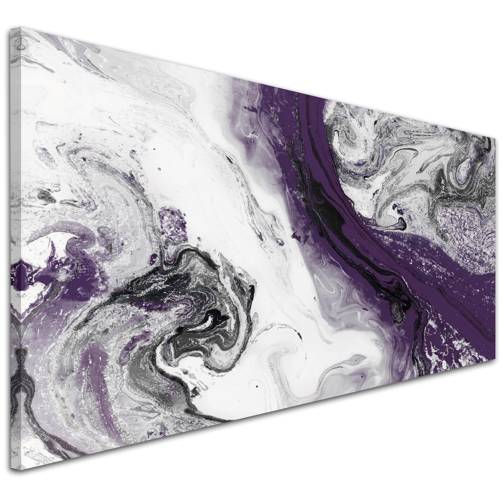 Purple and Grey Swirl Bedroom Canvas Wall Art Accessories - Abstract 1466-118x49cm Print Wallfillers