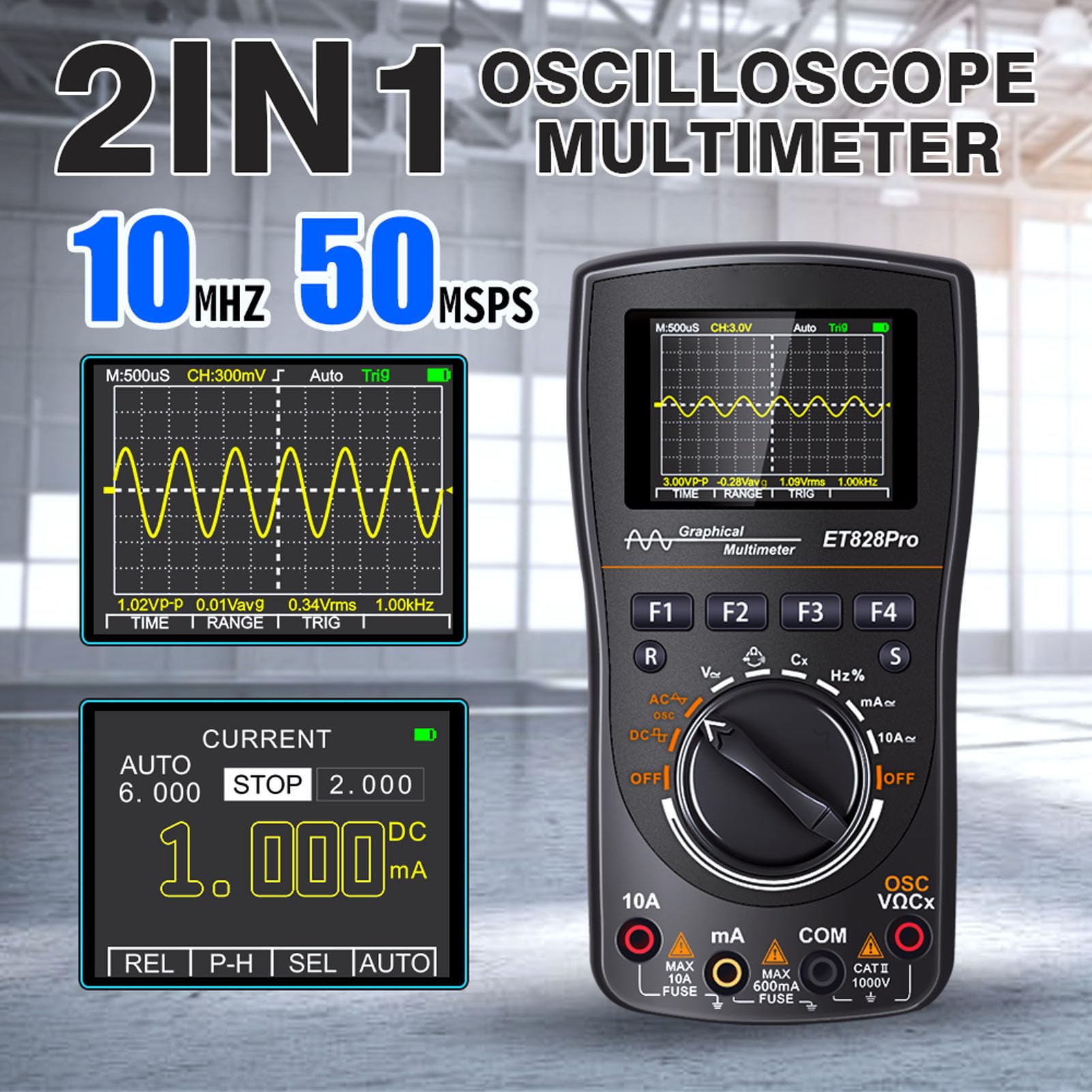 Lybunair 2 in 1 Handheld Digital Oscilloscope with 2.4 Inch Screen, 50Msp 10MHz Analog Bandwidth