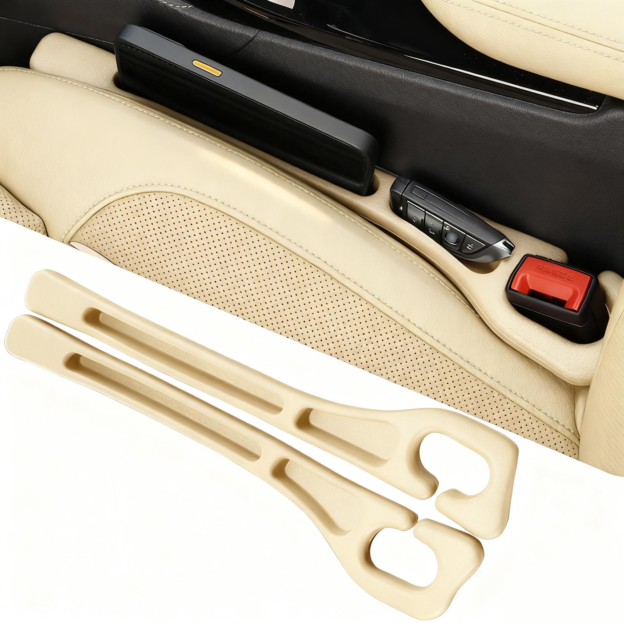 YLXGT Car Seat Gap Filler Organizer Universal for Car SUV Truck Accessories Seat Gap Plug Blocker with Storage Slot Beige 2 Pack
