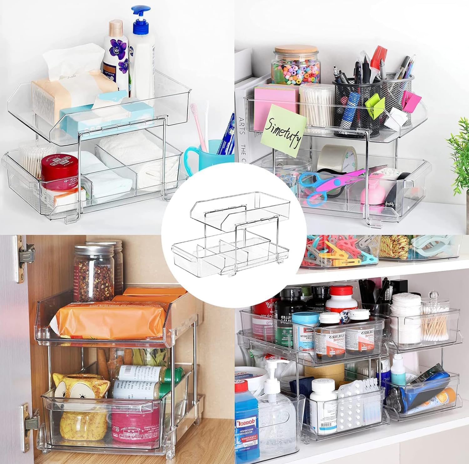 Polegas 2 organizer da cucina, armadietto da cucina, frigorifero, organizer multifunzione in acrilico con cassetto scorrevole, scaffale da cucina, sotto il lavandino, organizer per cosmetici