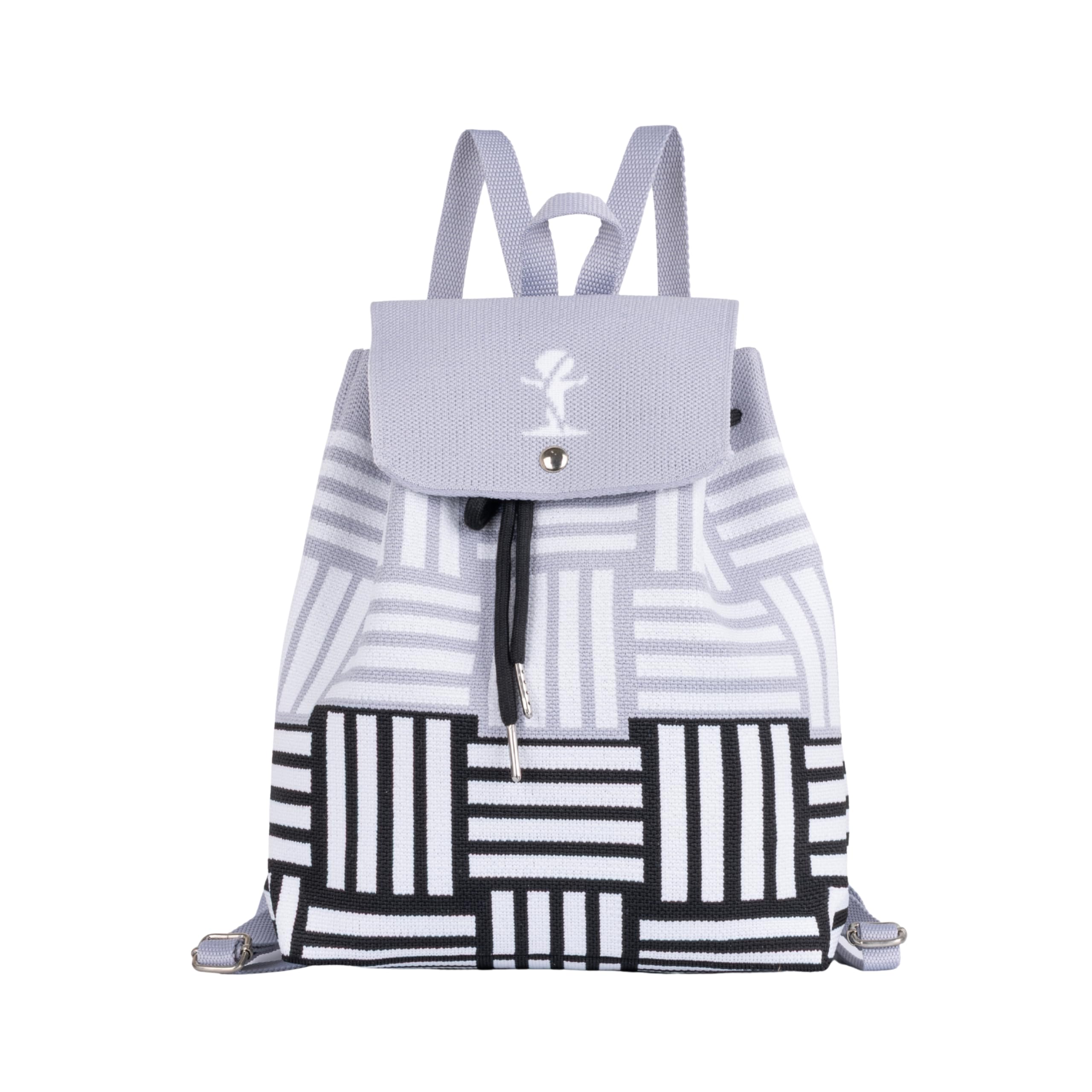 Knitted Mini Backpack for Women & Girls | Floral Canvas Drawstring Backpack with Magnetic Flap | Lightweight Travel Daypack with Adjustable Straps for College & Daily Use-picture-28
