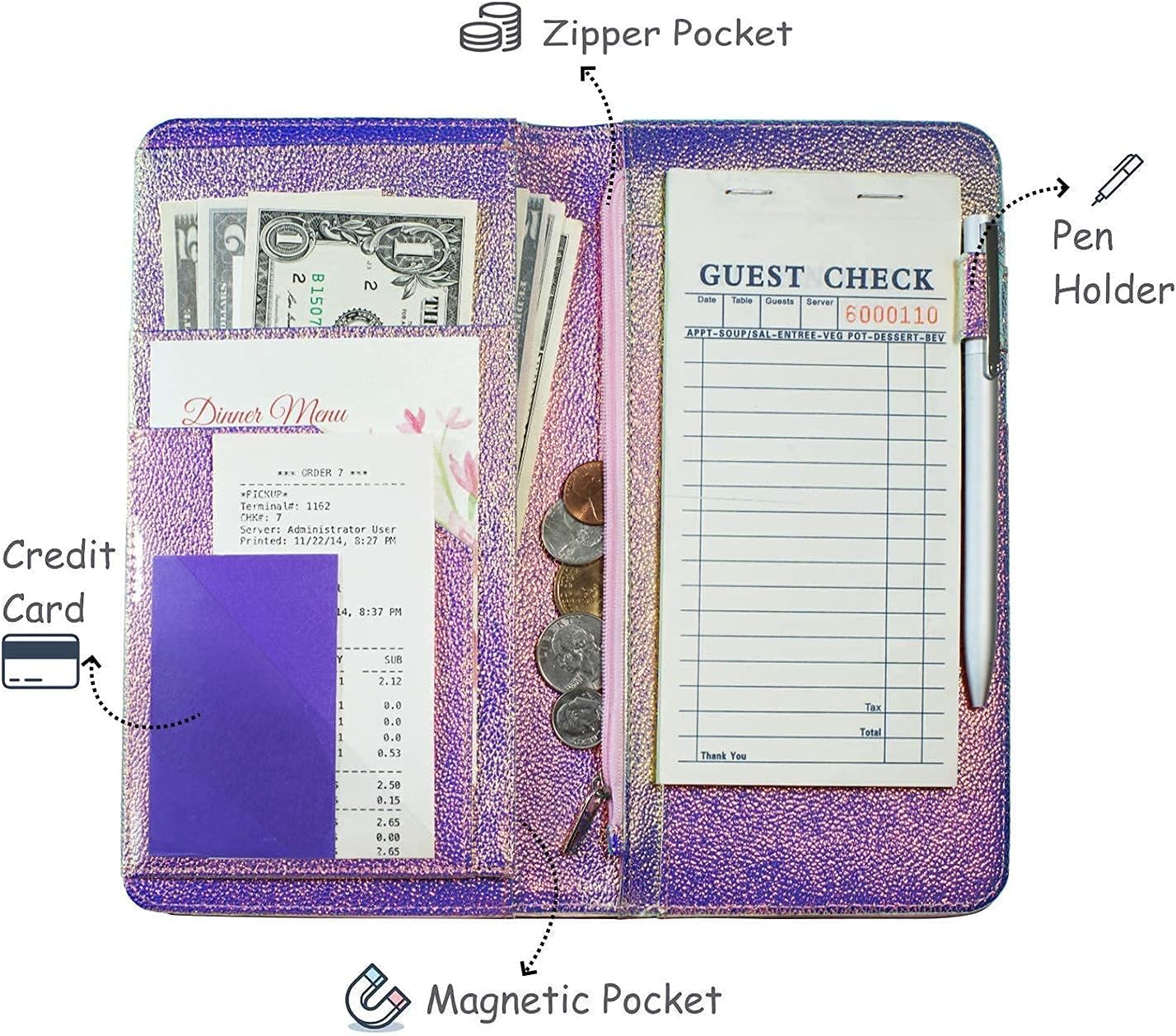 Bundle:Zreal Server Book with Zipper Pocket, 5 X 9 Waitress Book, Magnetic Closure Pocket with Big Volume, Guest Check Book with Pen Holder for Waiter Server Wallet Fit Waitress Apron : Industrial & Scientific