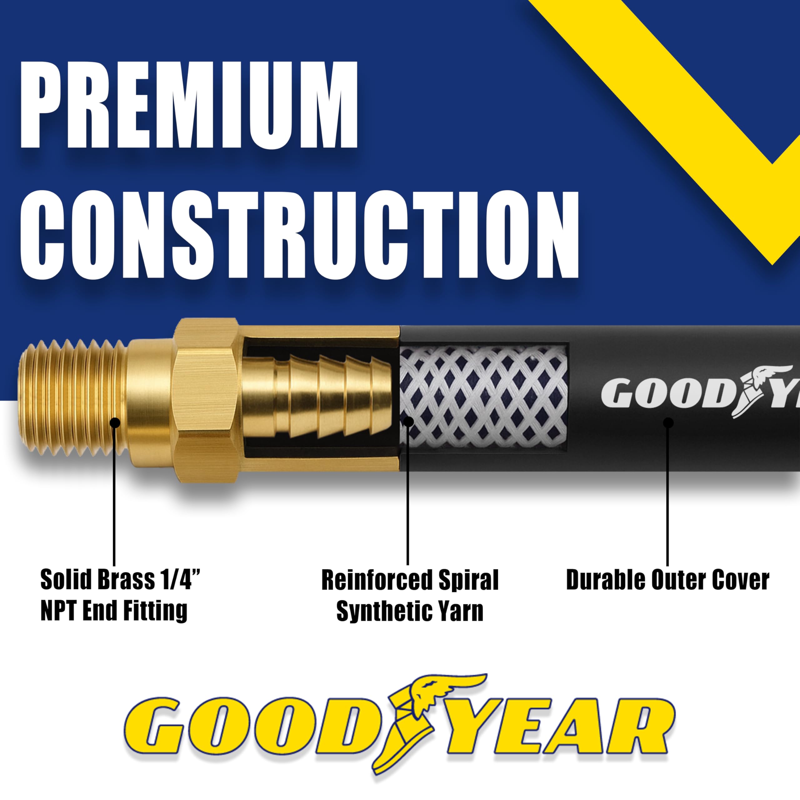 Goodyear 6' x 3/8" Rubber Whip Hose Black 250 PSI, 6 feet x 3/8 inch - Image 2