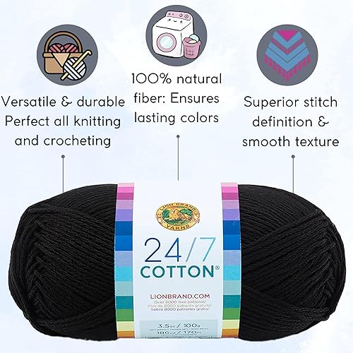 Miniatura 9 de Lion Brand - Hilo de algodón blanco 247 761-100 (3 madejas, el mismo lote de tinte) para ganchillo y tejer, paquete con 1 bolsa para proyectos