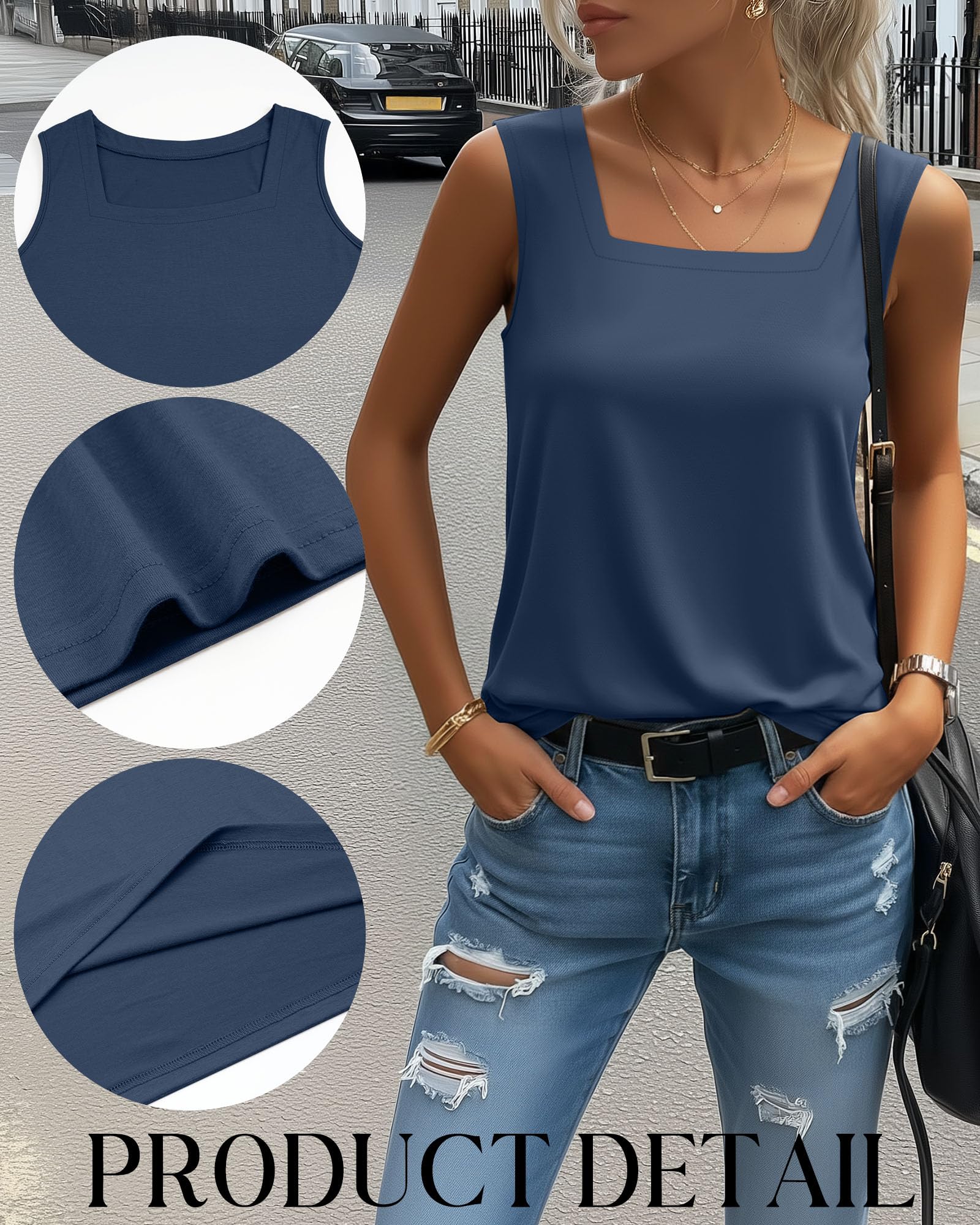 Paquete de 3 Camisetas sin Mangas para Mujer Verano Camisetas Casuales de Corte Holgado y Cuello Cuadrado