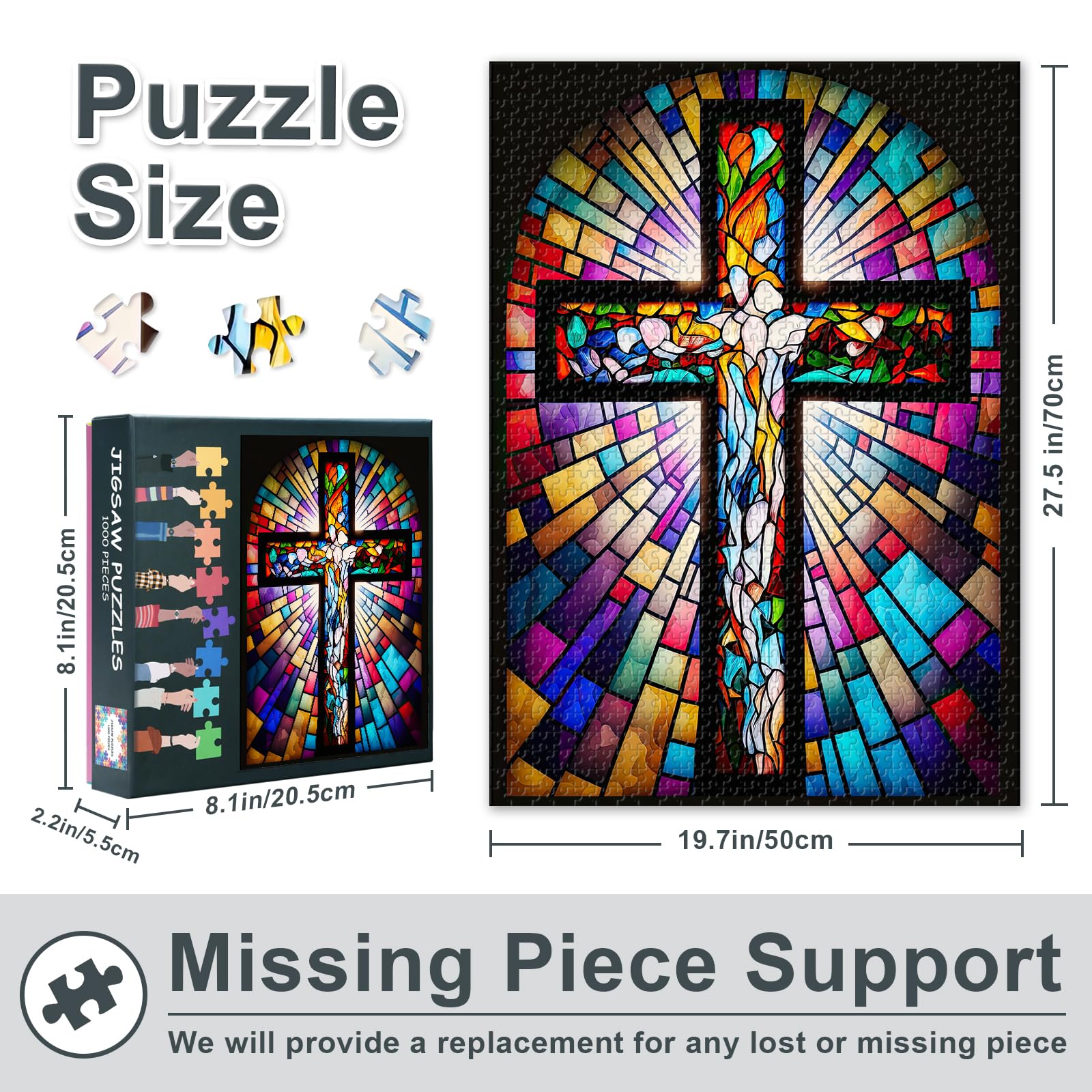 Stained Glass Cross Jigsaw Puzzles for Adults 1000, Christian Difficult Family Puzzle Educational Games - Image 3