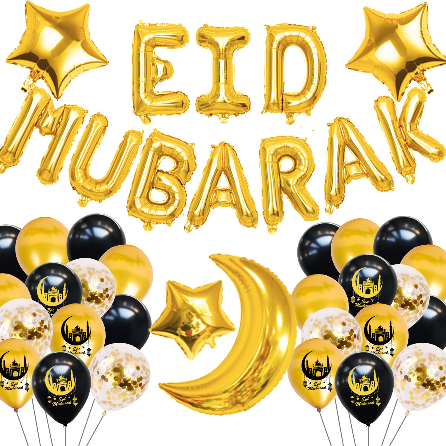 Eid Decorations for Home Eid Mubarak Decoration Star Moon Foil Balloon Eid Banner Bunting for Mubarak Decor Party