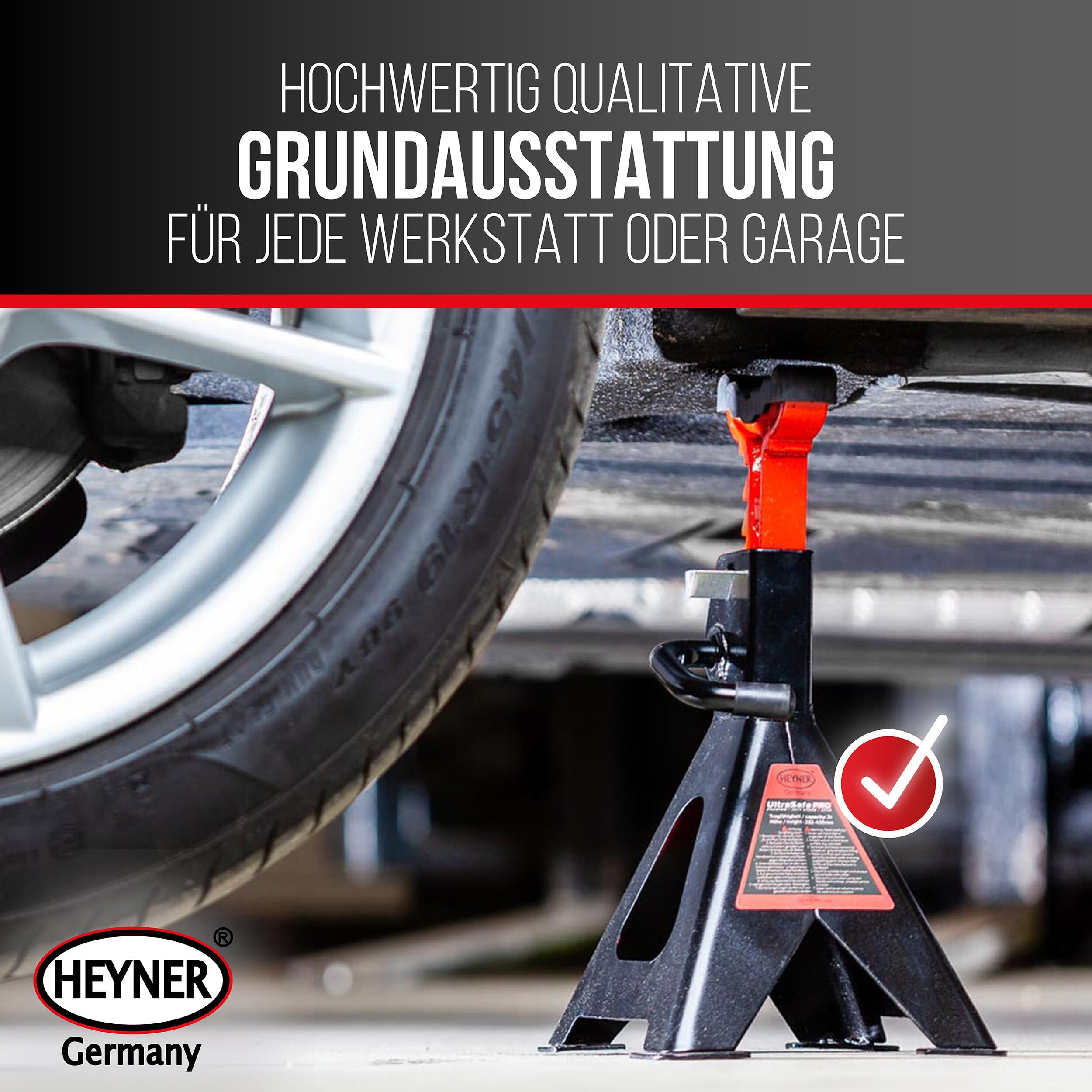 HEYNER® Unterstellbock 2er Set mit Gummiauflage Hubhöhe 282-430 mm TÜV/EAW-Zertifiziert Traglast 2t Stützbock Stützfuß 10-Fach Höhenverstellbar