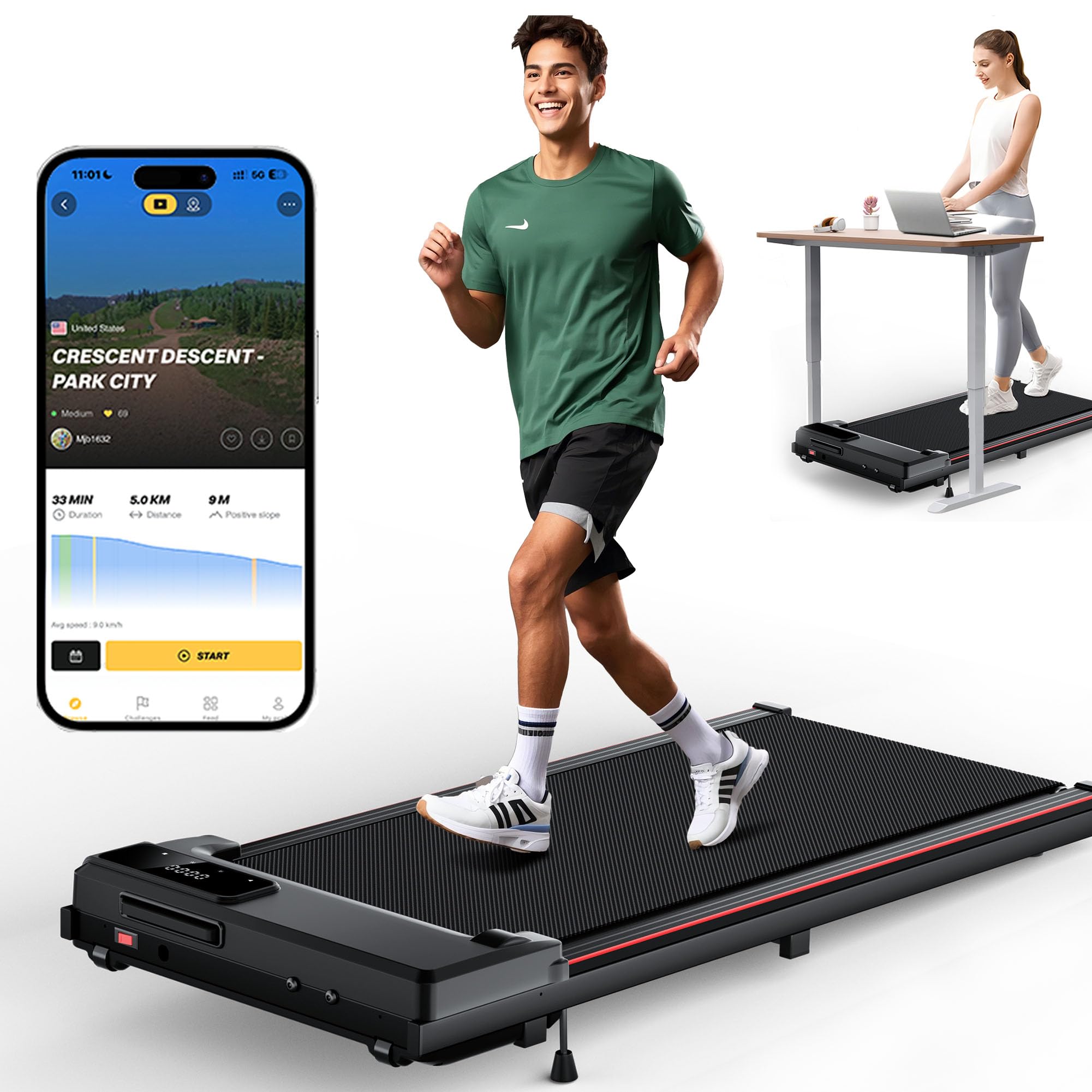EVKRUN 4.0MPH/6.5MPH Walking Pad Treadmill with 12% Incline, 3-Preset Mode, 2-in-1 Under Desk Treadmill 340lb Capacity, Portable Treadmills for Small Spaces, Home