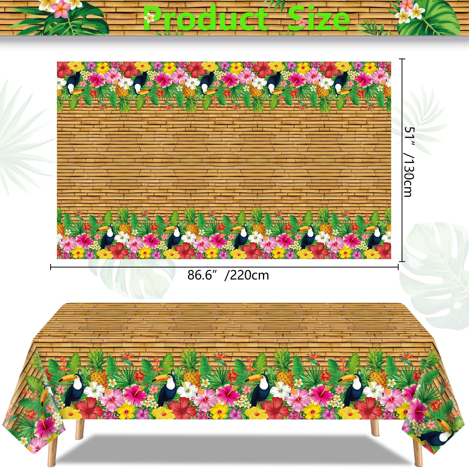 Dvaorc 4 Pack Luau Hawaiian Tablecloths Tiki Tablecloth Tiki Totem Decor Aloha Tiki Bar Tropical Table Cloth Hawaiian Luau Table Cover Toucan Bird Theme Beach Pool Party Decorations 86 x 51 IN - Image 2