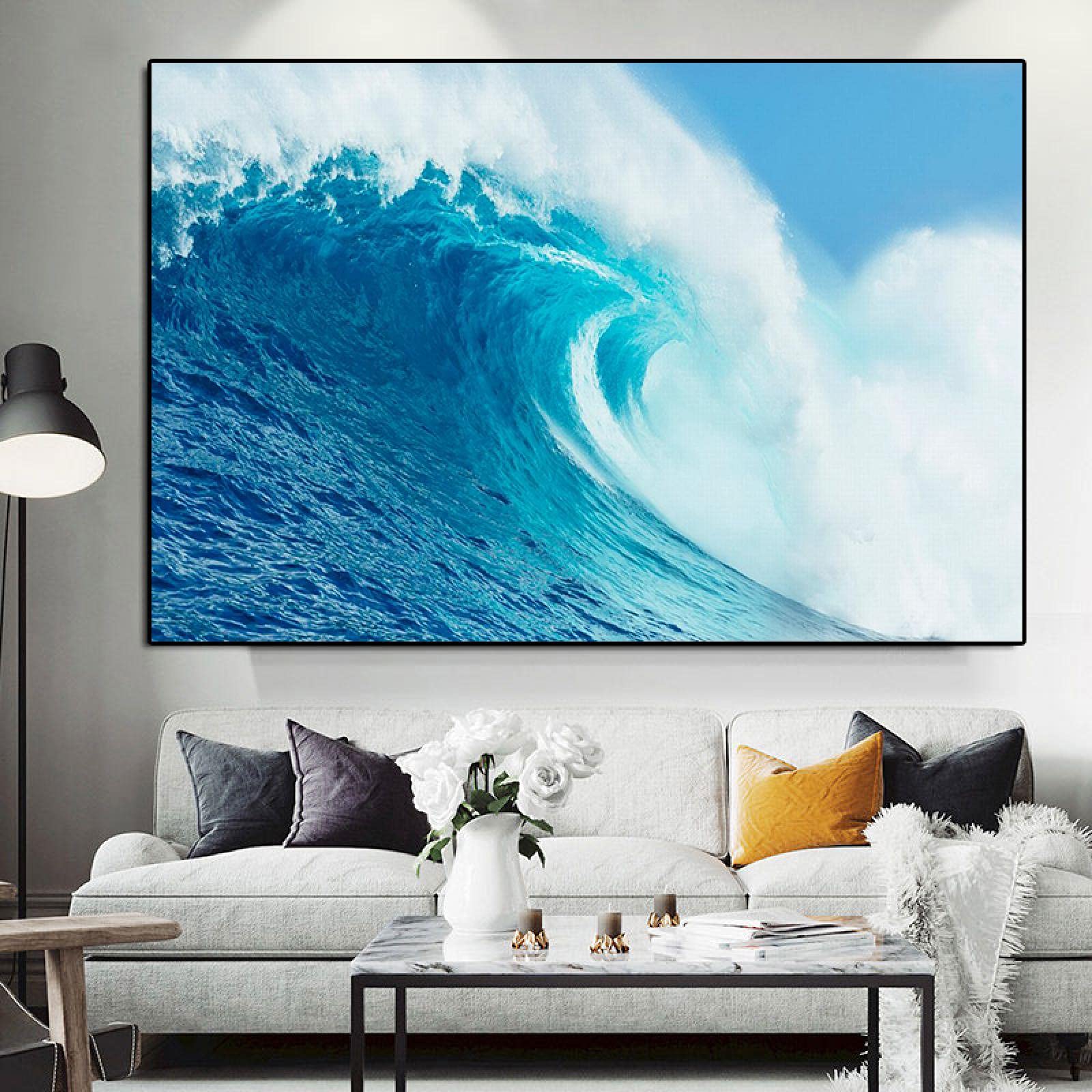 Affiche mer vagues colorées et sport surfeur grand format peinture sur toile déco maison 60x80