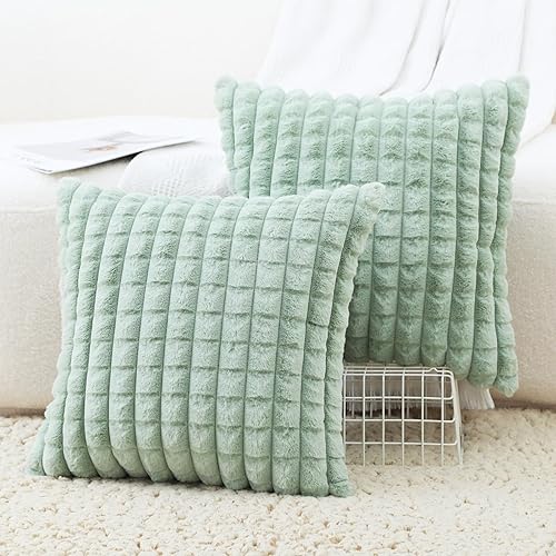 Paquete de 2 fundas de almohada decorativas de felpa de piel sintética, 18 x 18 pulgadas, fundas de cojín de sofá de lujo, suaves y esponjosas,