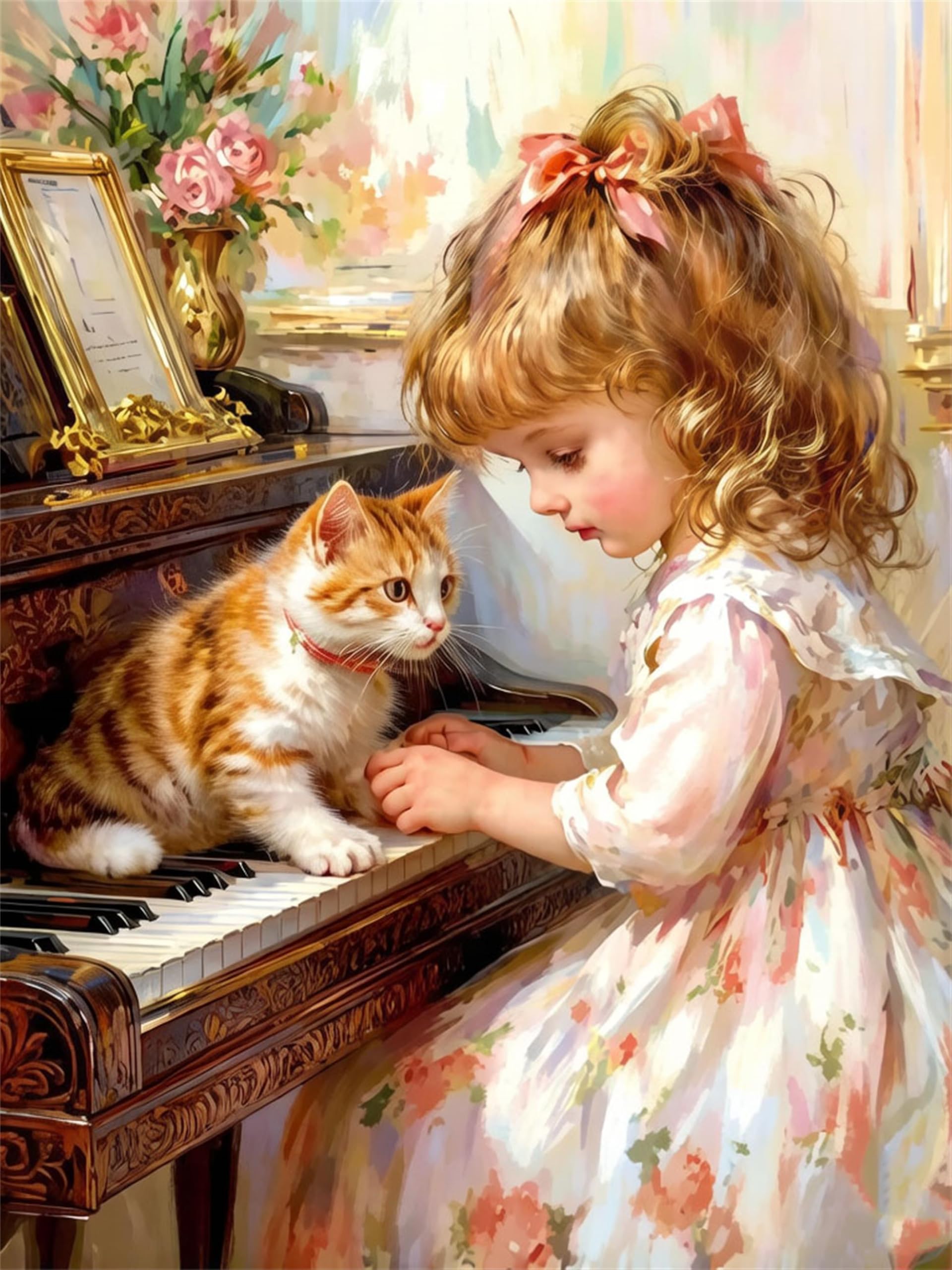 Nanjdian Girls 5D Diamond Painting Kit For Adults,Piano Diamond Art Kits For Beginner,Gem Art,Crystal Art Kits Full Round Drill For Home Wall Decor Gifts For Women, Men ()