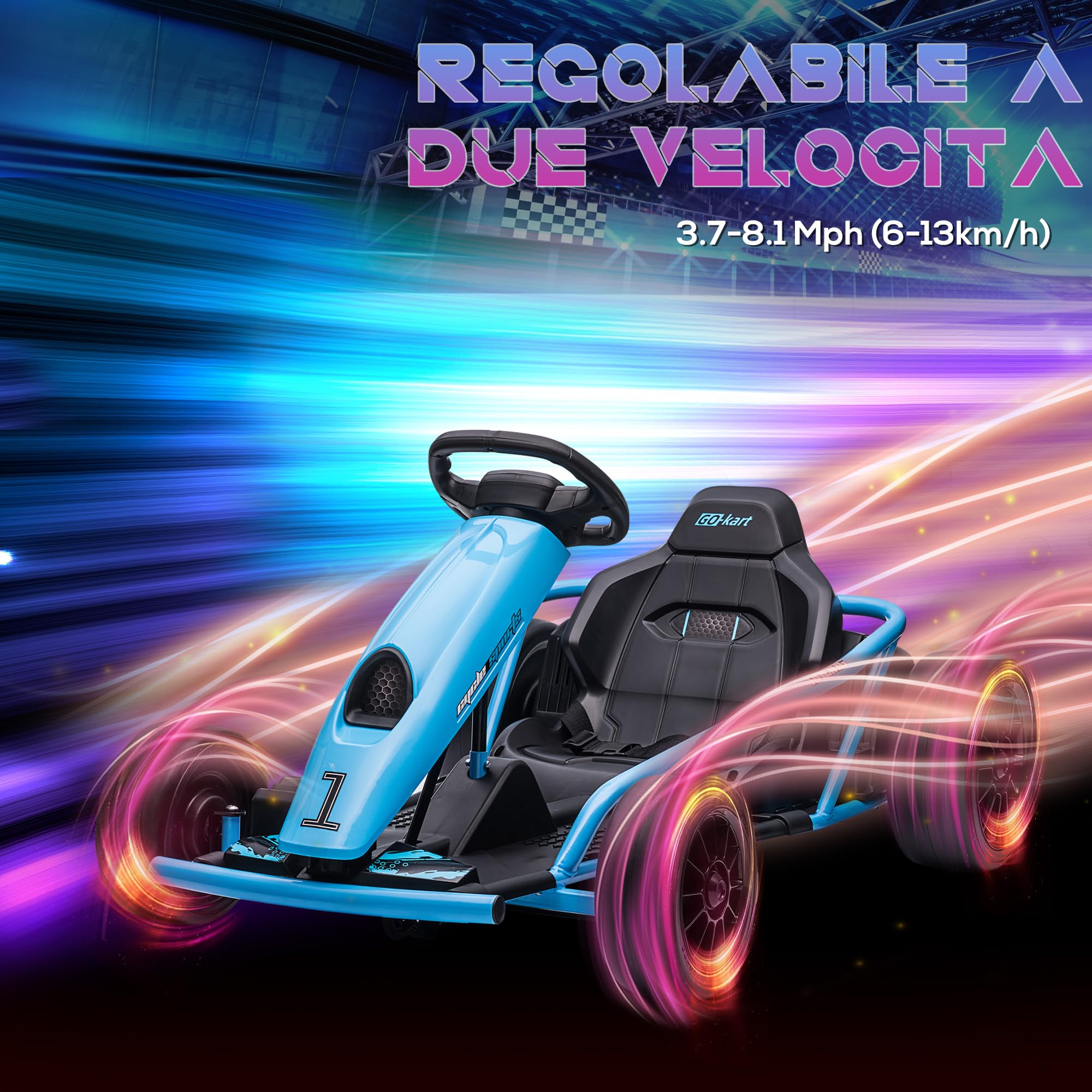 HOMCOM Go Kart Elettrico per Bambini 8-12 Anni 24V 6-13km/h Blu e Nero