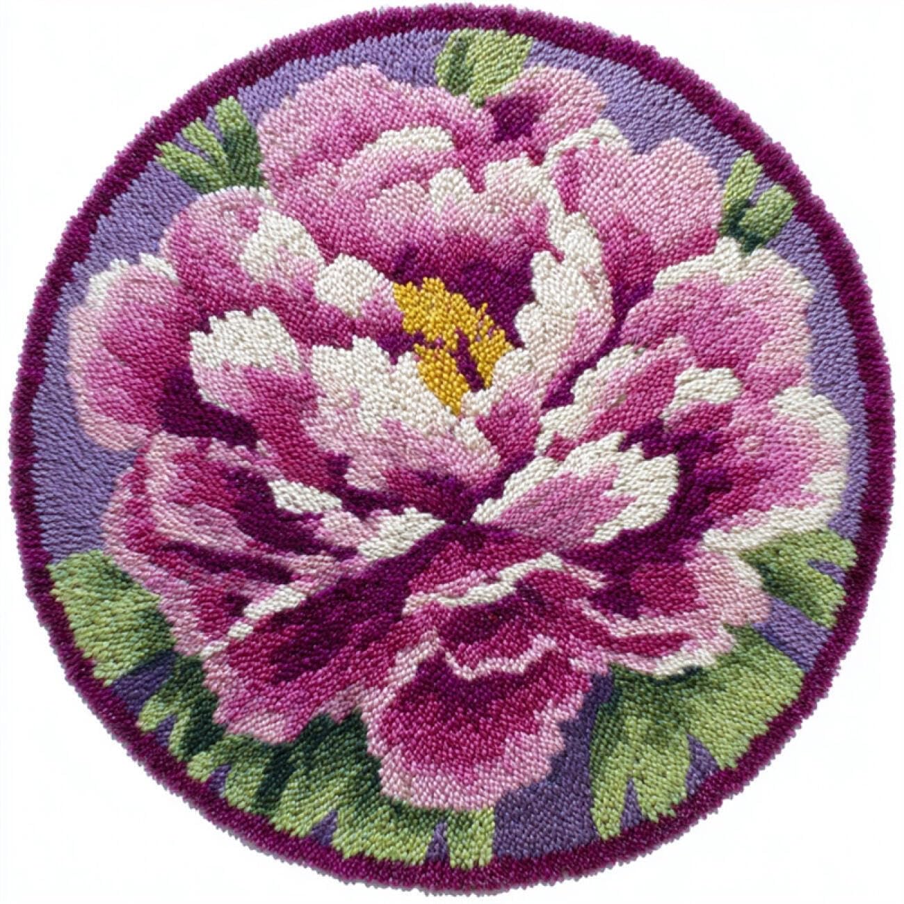 Kitquiver Latch Hook Rug Kits Purple Peony 60x60cm