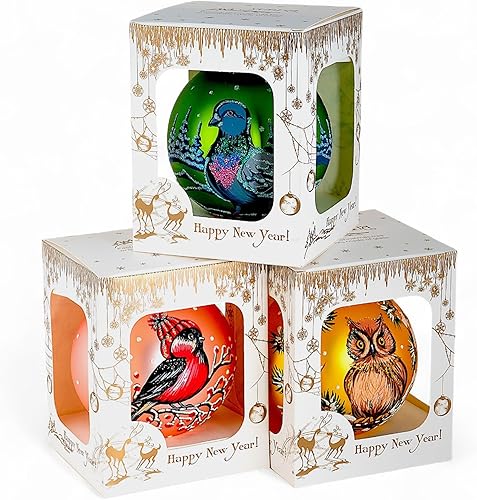 Vista 21 de Adorno de Navidad de vidrio pintado a mano de 3.9 pulgadas (3.9 in), bola colgante, adornos para árbol de Navidad, bola de cristal, regalo