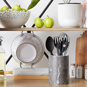 DII Kitchen Ceramic Utensil Holder, Black Marble Pattern
