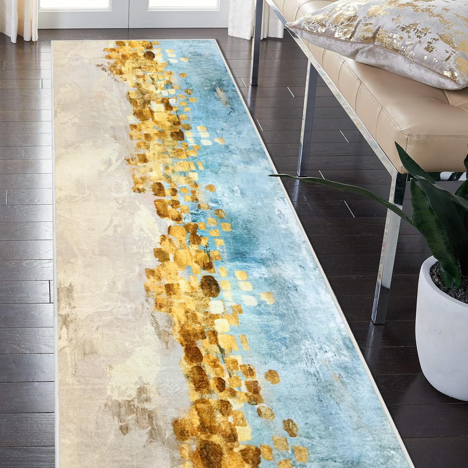 Weidear Modern Area Rug Carpet Runner,Soft Hallway Runner Rug,Backed TPR Non-Slip Entryway Washable Mat,Custom Size Rug for Living Room/Bedroom/Aisle/