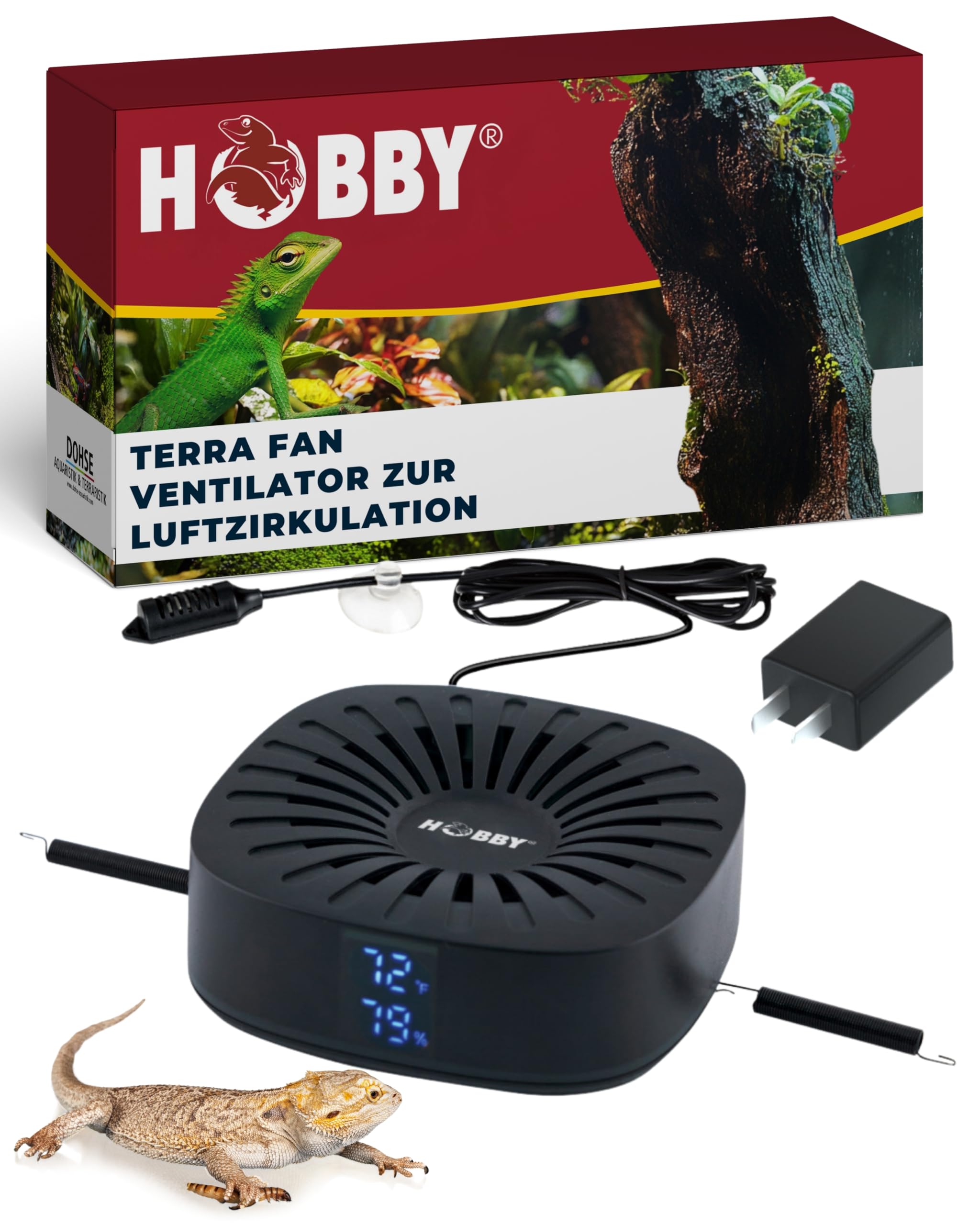 Hobby Terraristik Terra Fan I Ventilator zur Luftzirkulation in Terrarien I inkl. Display und Sensor I Lüfter für EIN perfektes Klima im Terrarium I ideal für Reptilien und Pflanzen