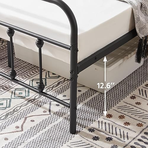 Miniatura 6 de Topeakmart Marco de cama de metal estilo victoriano tamaño King con cabecera, base de colchón, no necesita somier, almacenamiento debajo de la cama,