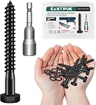 109Pcs 1/4 hexagonale vis à vis Kit d'assortiment, vis à plaques lourdes avec rondelles, 304 Acier inoxydable, 1/4 Bolt pour bois, entièrement fileté, noir oxydé avec socket Hex