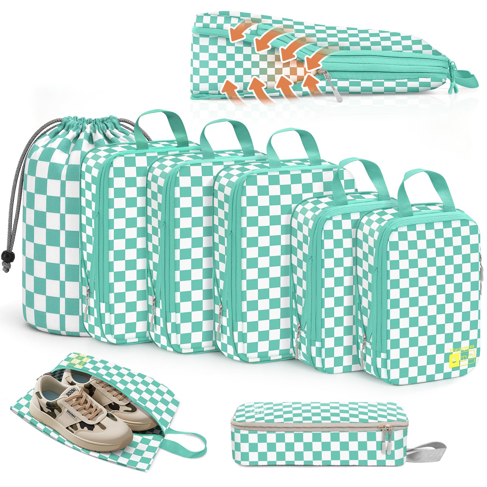 Kompressions Packwürfel Set mit Kompression Koffer Organizer Travel Organizer für Koffer und Rucksack Compression Packing Cubes Komprimierbaren Packwürfeln zur Organisation Packtaschen Set